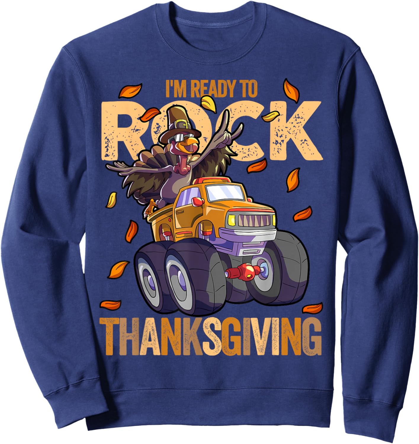 Funny Turkey Monster Truck Thanksgiving Kids Boys Turkey Sweatshirt - Sweatshirt | Navy