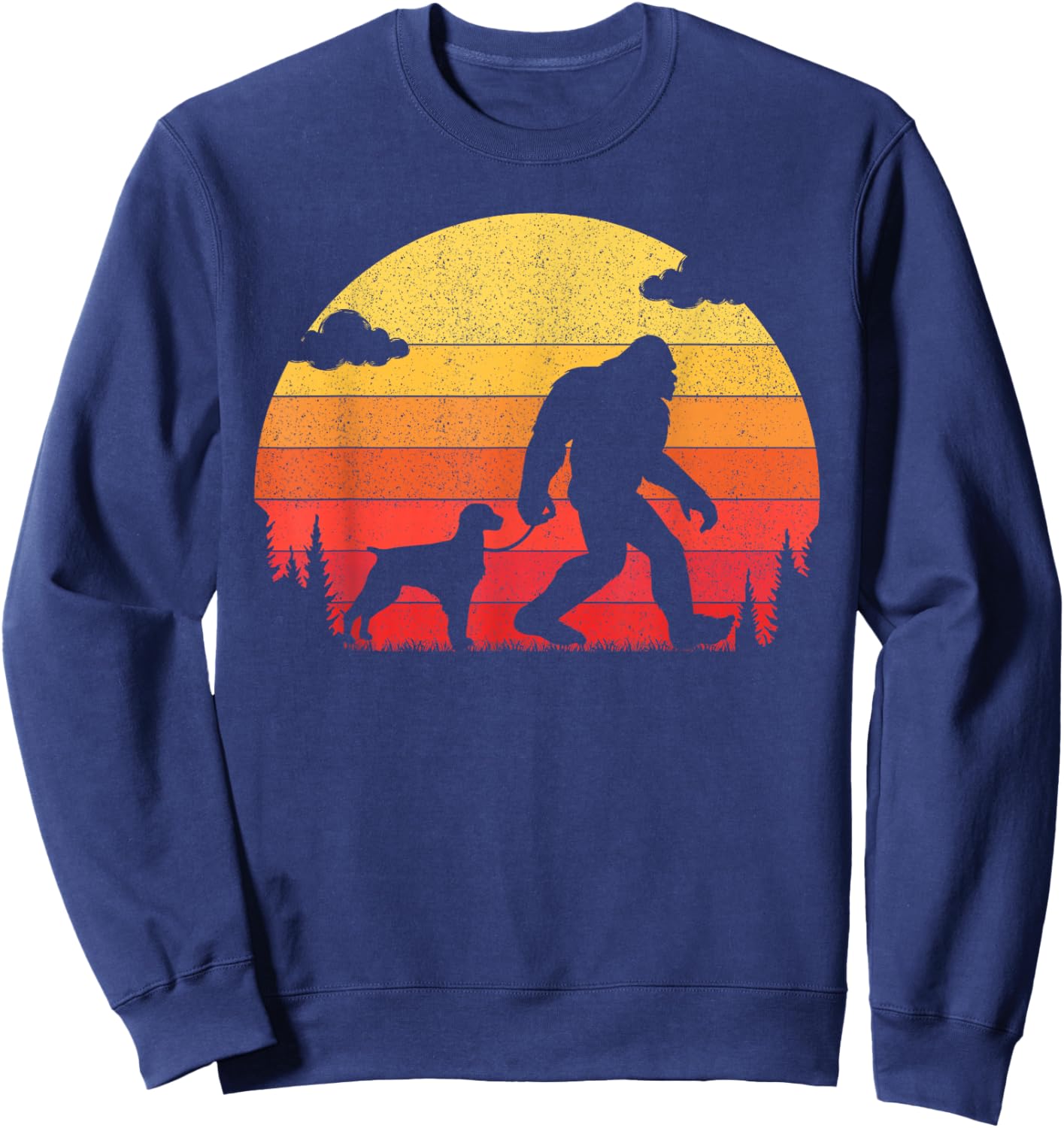 Retro Bigfoot Silhouette Walking Brittany Spaniel Dog Sweatshirt - Sweatshirt | Navy