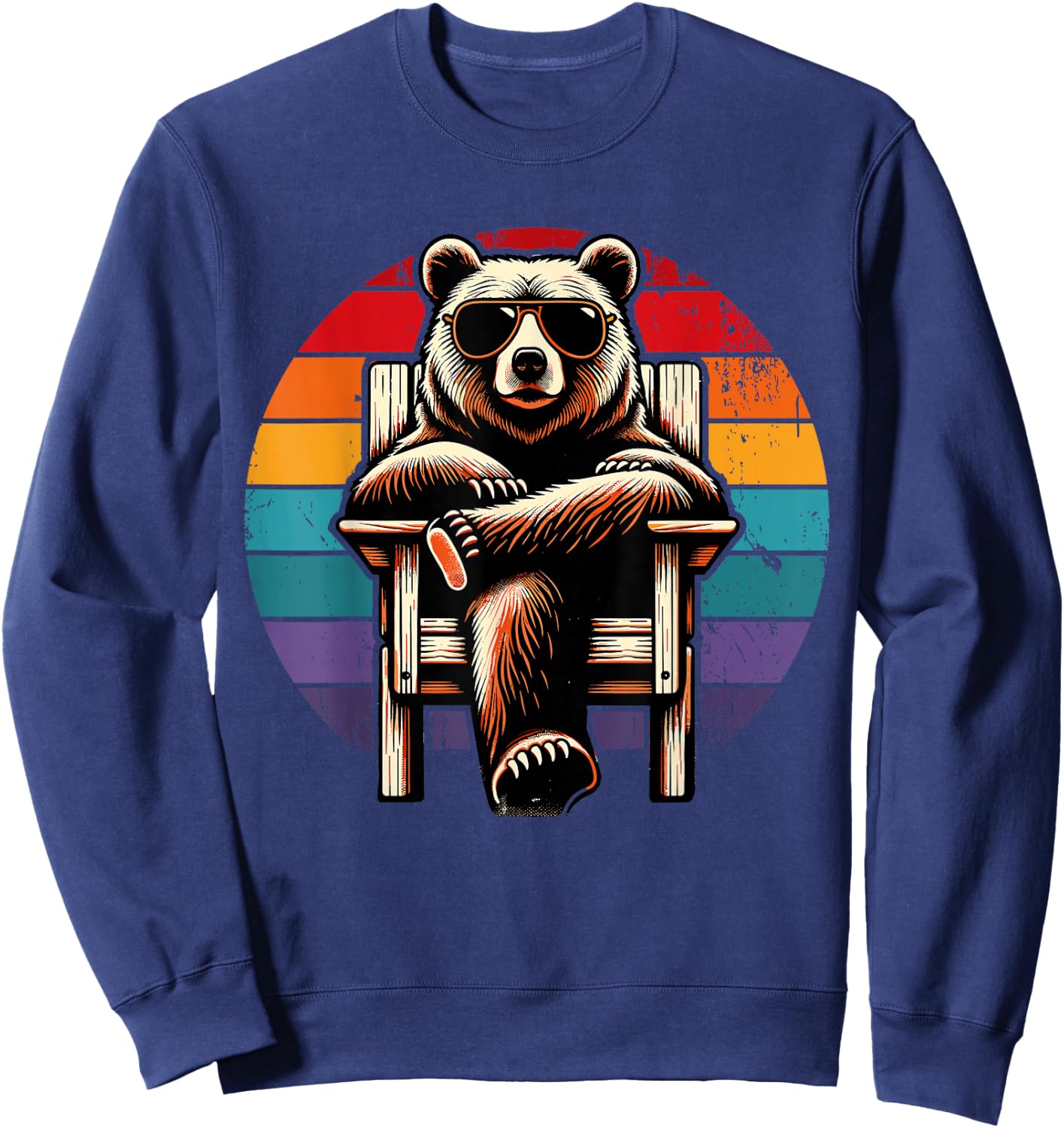 Cool Retro Bear in Sunglasses 70s 80s 90s Novelty Funny Bear Sweatshirt - Sweatshirt | Navy