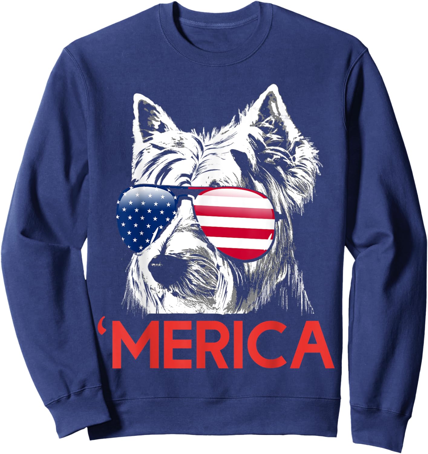 Merica Westie American Flag 4th of July Independence Day Sweatshirt - Sweatshirt | Navy