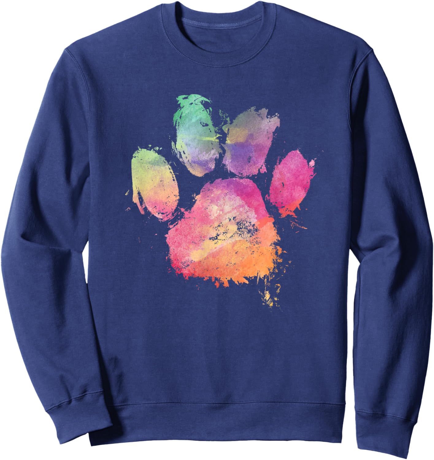 Cat Dog Paw Print Watercolor Rainbow Abstract Animal Lover Sweatshirt - Sweatshirt | Navy