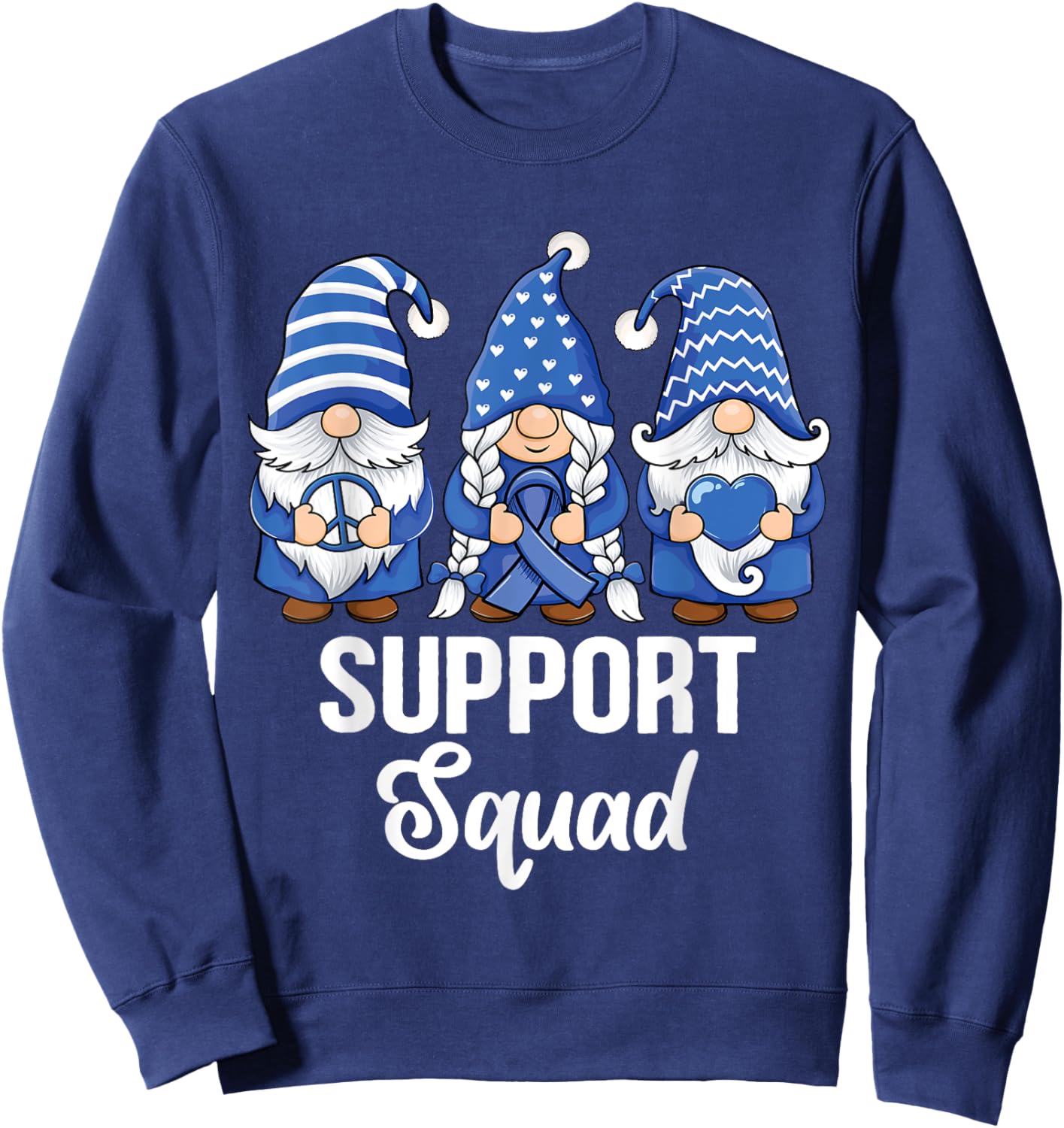 Colon Cancer Support gnomes with ribbon Colorectal Awareness Sweatshirt - Sweatshirt | Navy