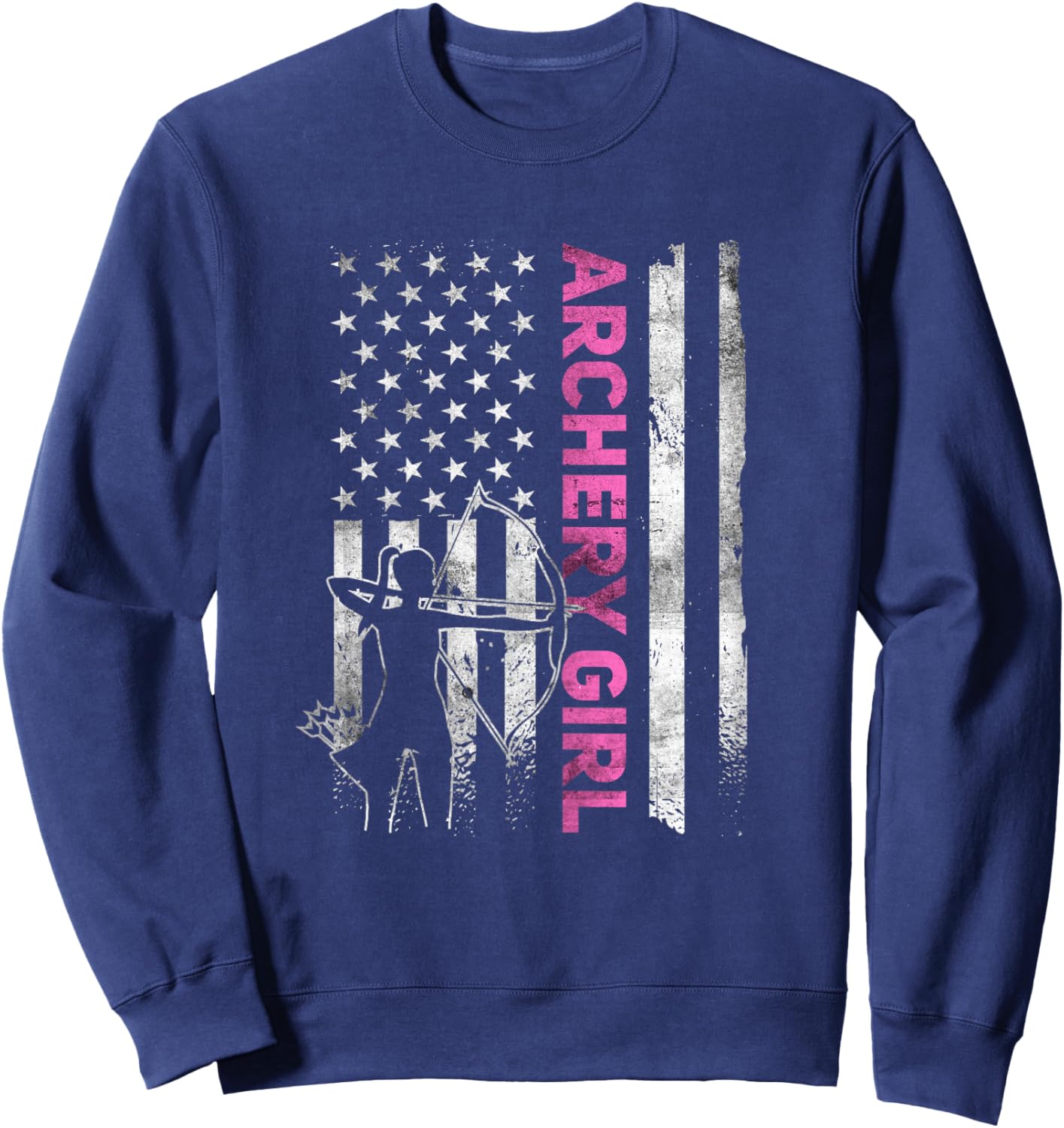 Retro American Archery Girl Apparel US Flag Female Archer Sweatshirt - Sweatshirt | Navy