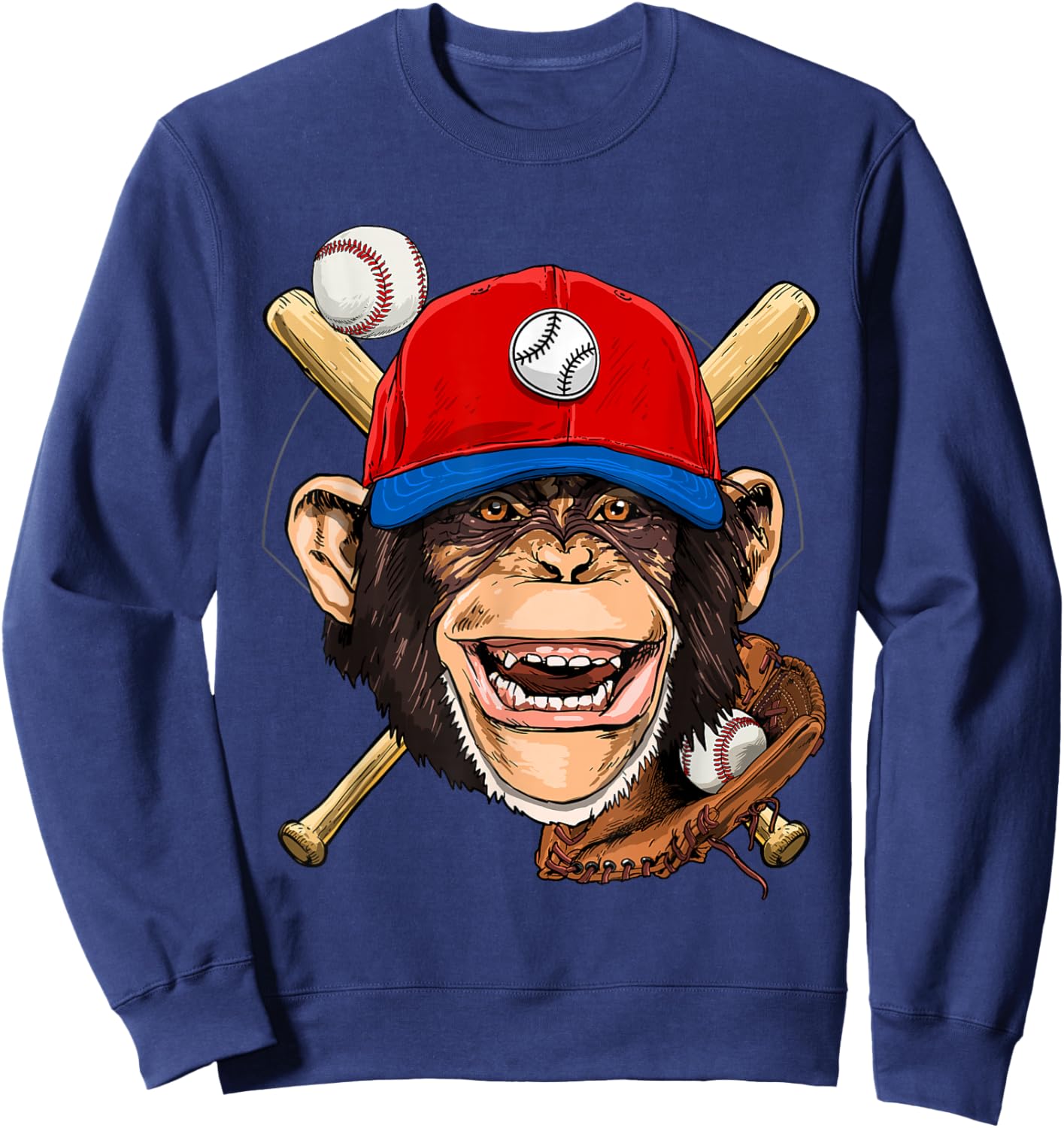 Monkey Baseball Monkey Lovers Baseball Player Sweatshirt - Sweatshirt | Navy