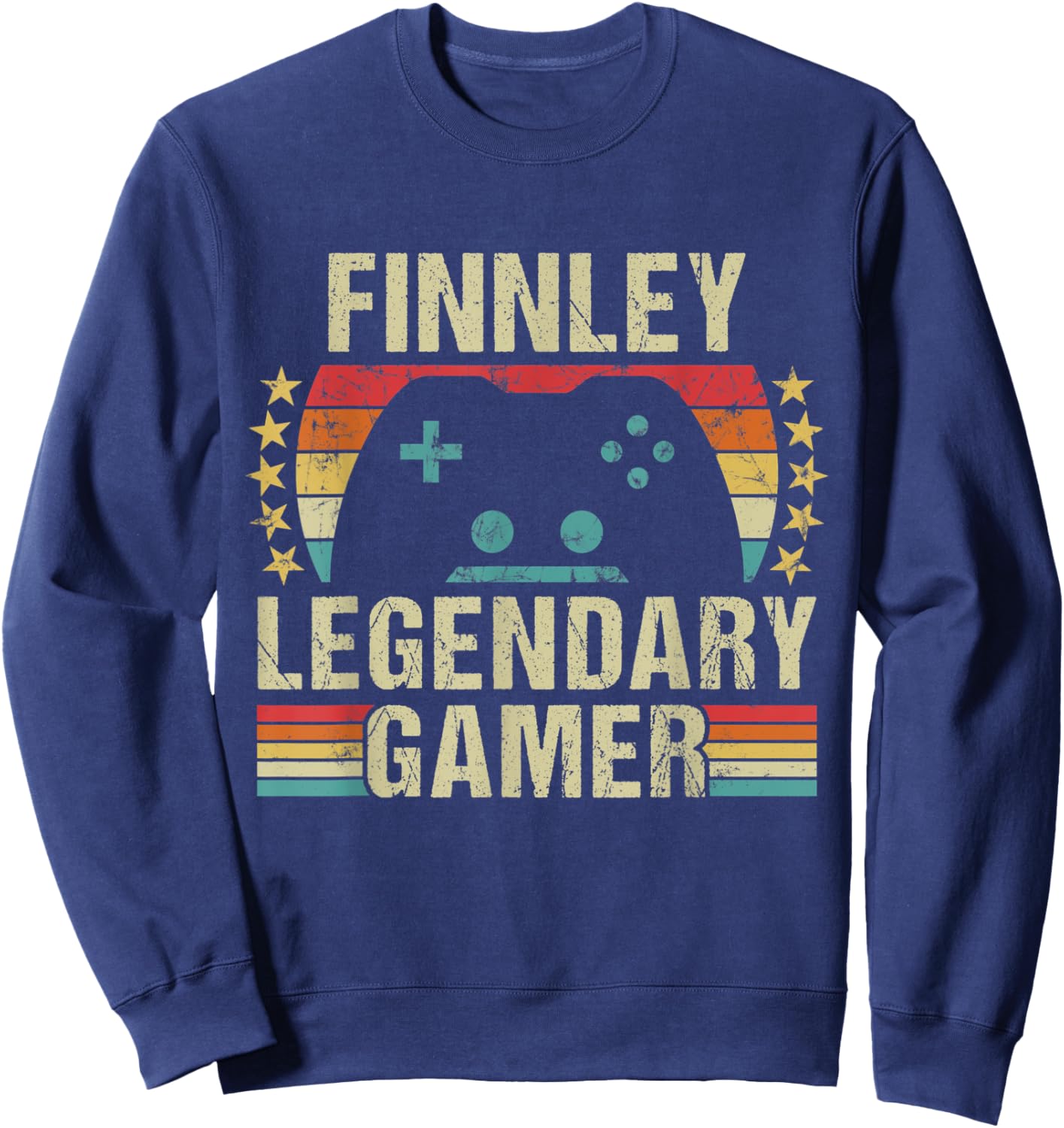 Finnley Gamer Retro Gaming Vintage Game Personalized 70s Sweatshirt - Sweatshirt | Navy
