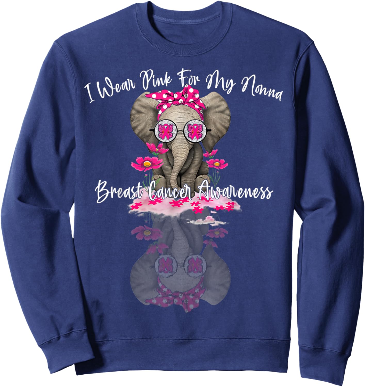 mb I Wear Pink For My Nonna Elephant Breast Cancer Sweatshirt - Sweatshirt | Navy