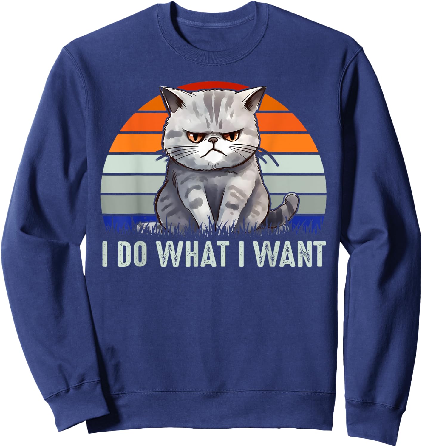 Funny I Do What I Want Retro Vintage Cat Lovers Cat Owners Sweatshirt - Sweatshirt | Navy