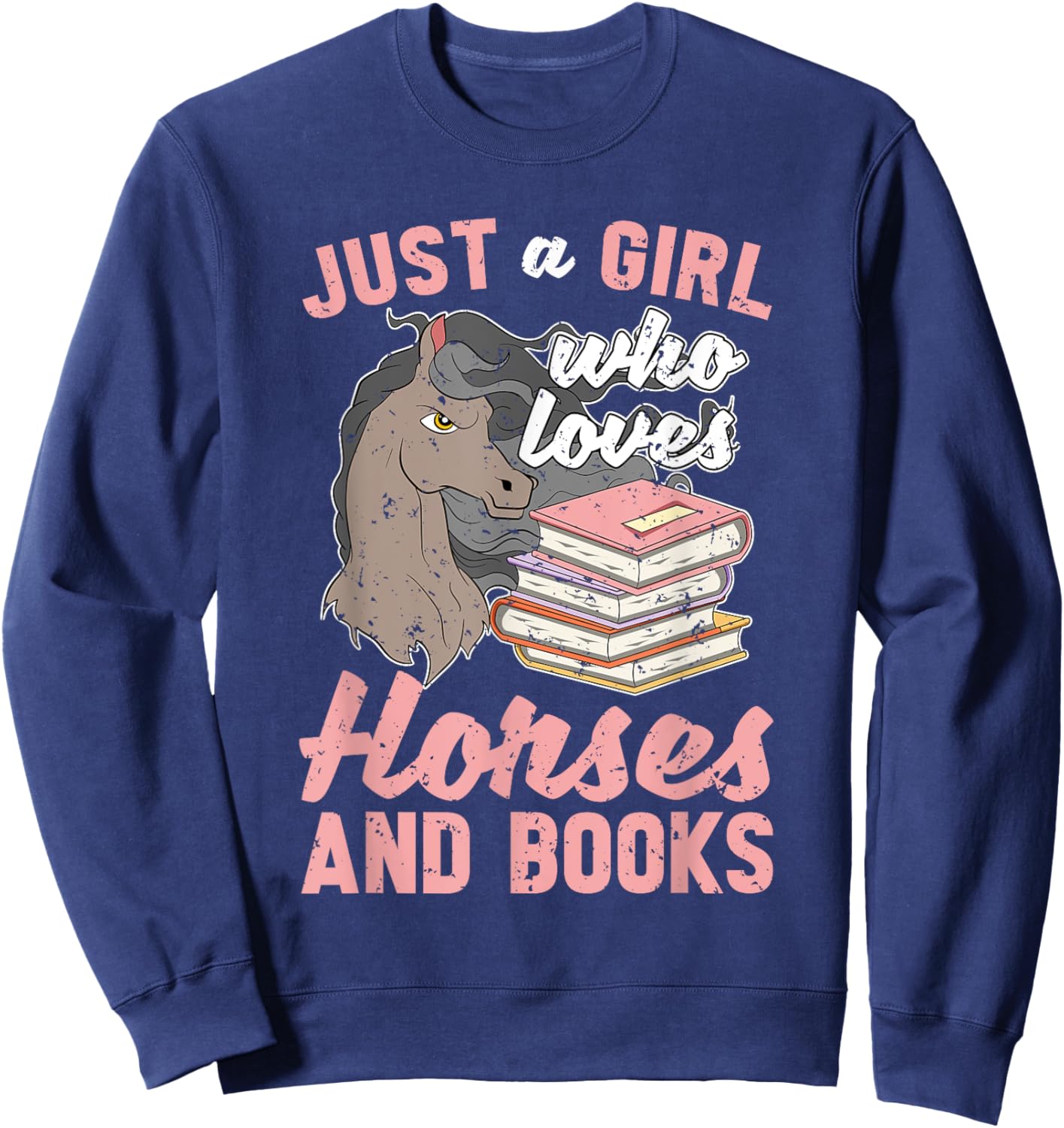 Equestrian Horse Lover Bookworm Girls Women Book Reading Sweatshirt - Sweatshirt | Navy
