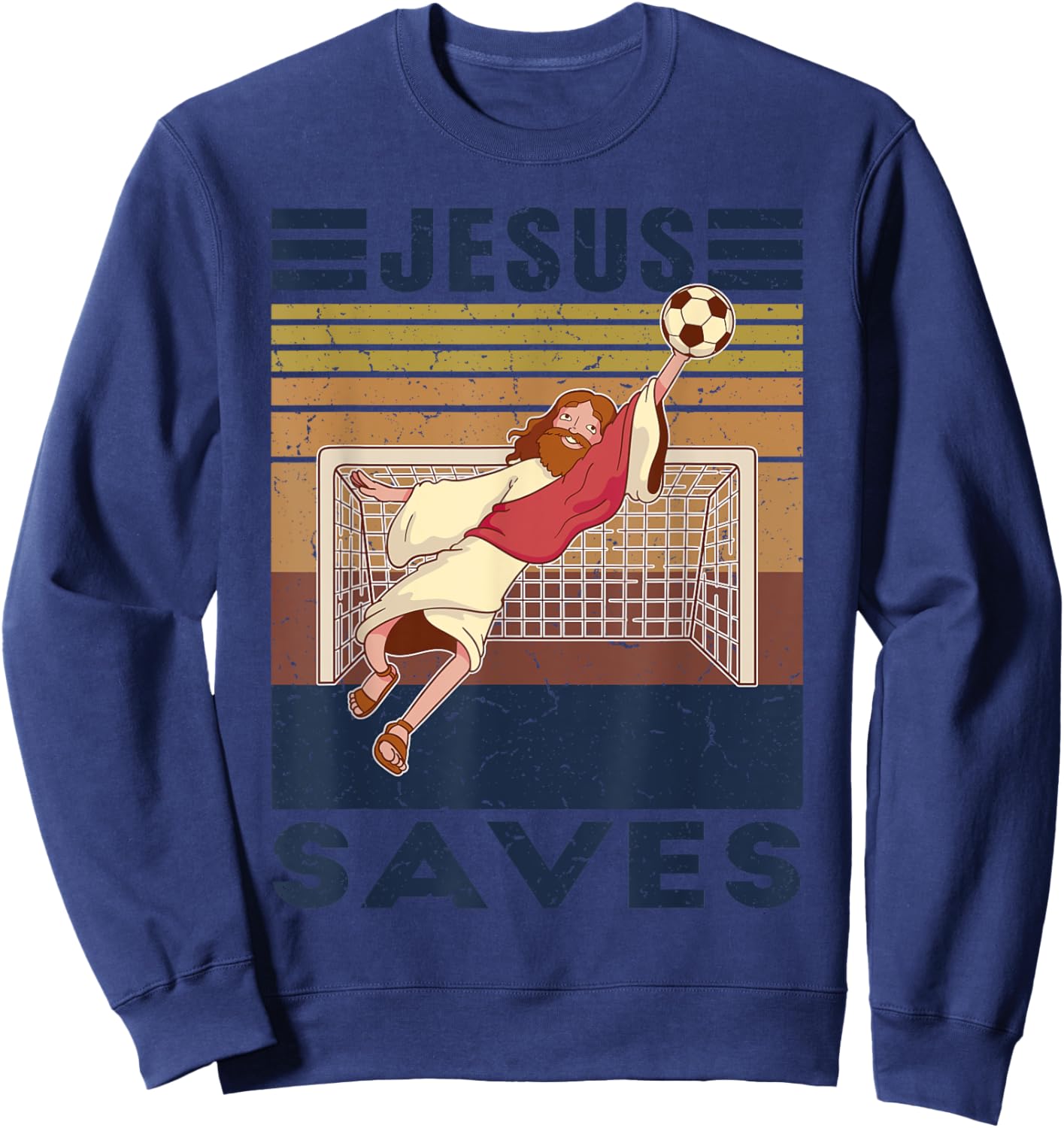 Retro Goalkeeper Jesus Saves Soccer Goal Sweatshirt - Sweatshirt | Navy