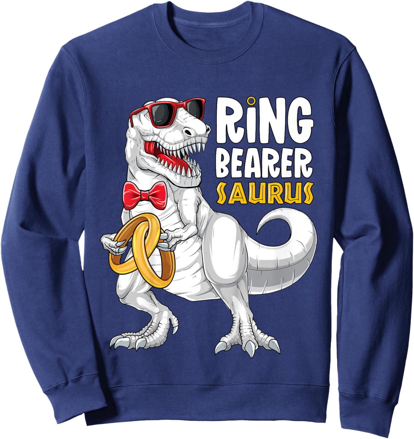 Kids Ring Bearer Saurus Shirt T Rex Wedding Boys Ring Bearer Sweatshirt - Sweatshirt | Navy
