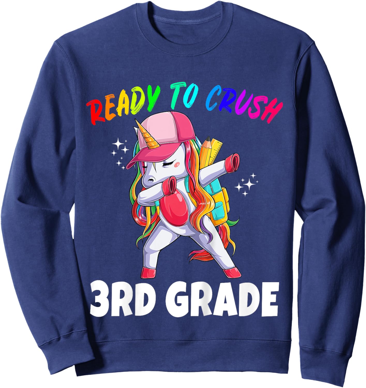 3rd Grade Unicorn First Day of School Gift Girls Rainbow Sweatshirt - Sweatshirt | Navy