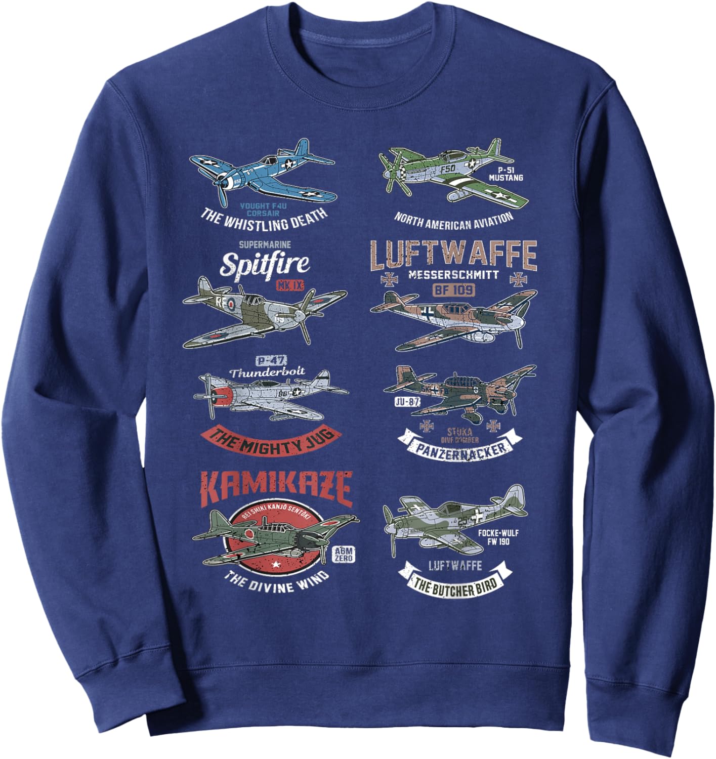 WW2 Planes Warbirds Warplanes F4U Corsair P-47 Thunderbolt Sweatshirt - Sweatshirt | Navy