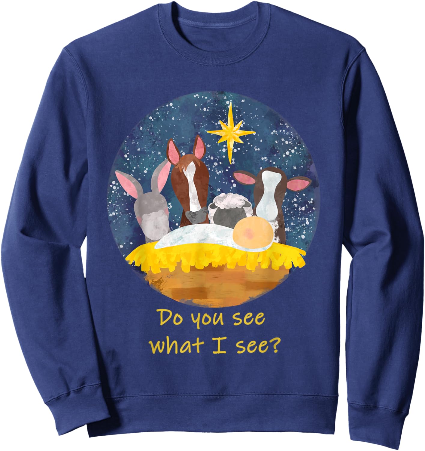 Nativity Animals Do You See What I see - First Christmas Sweatshirt - Sweatshirt | Navy