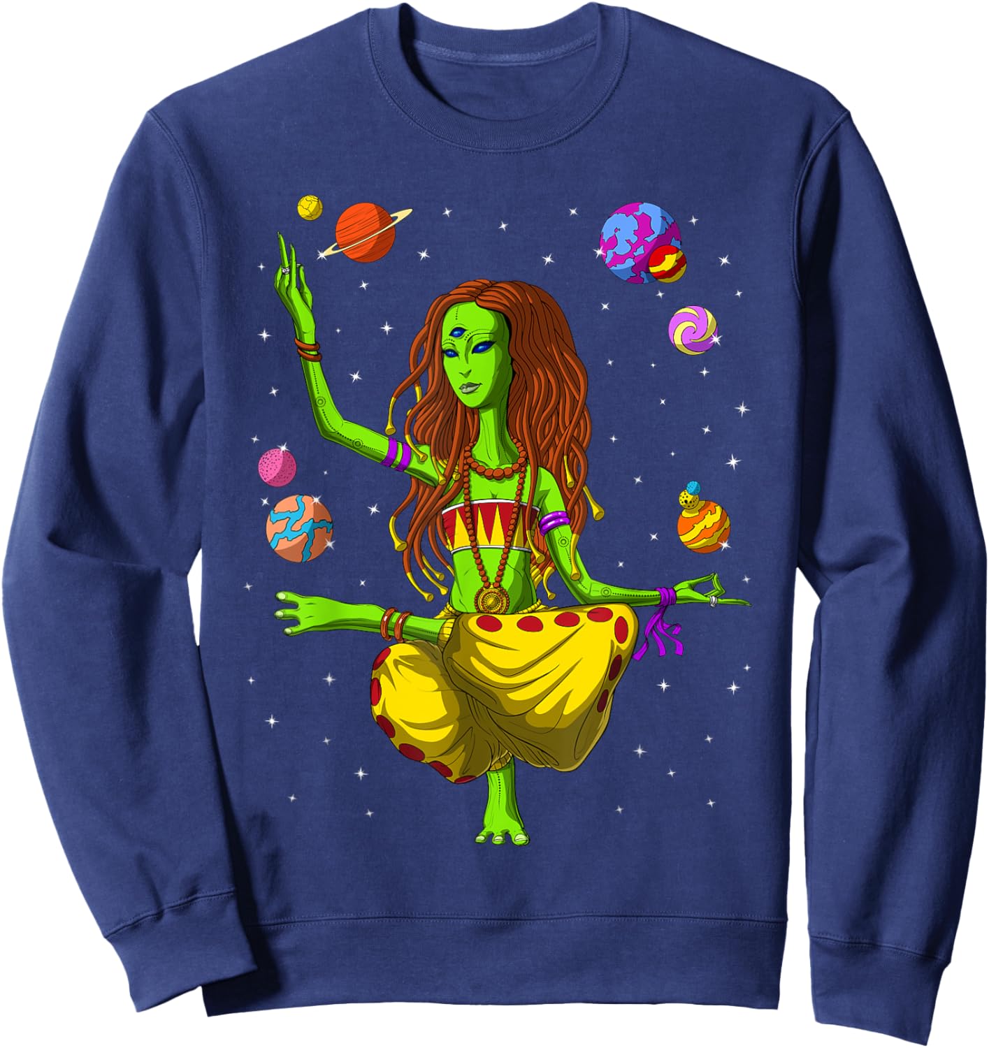 Hippie Alien Yoga Zen Meditation Psychedelic Spiritual Women Sweatshirt - Sweatshirt | Navy