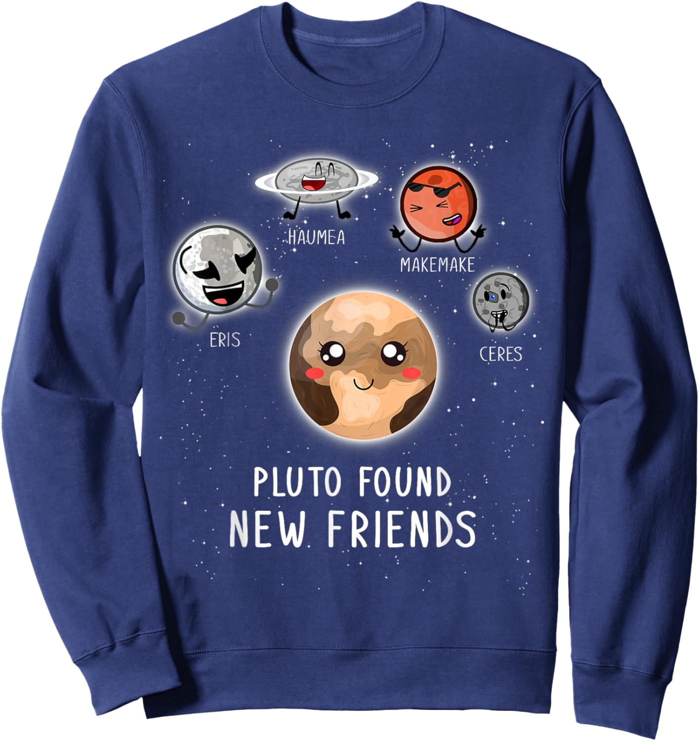 Pluto Found New Friend Planet Face Sweatshirt - Sweatshirt | Navy