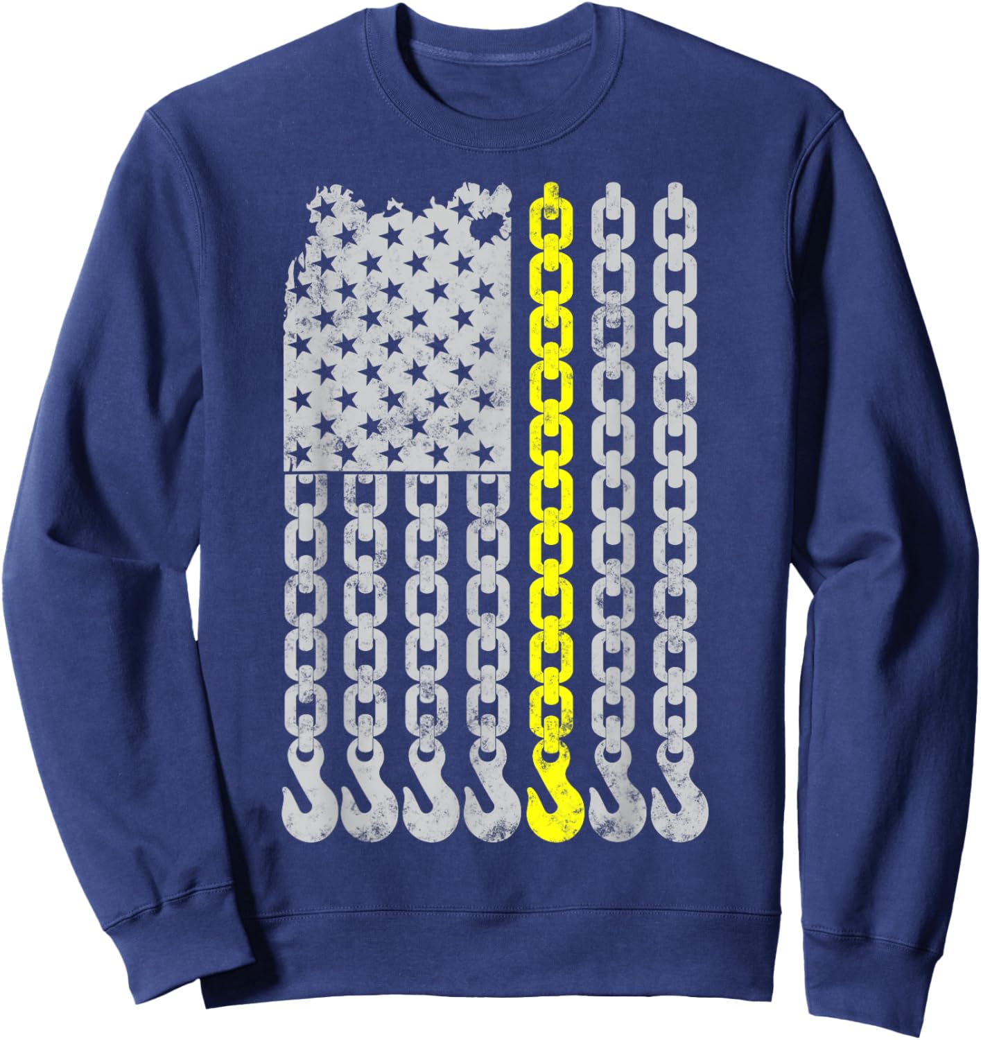 Thin yellow line Chain Hook American flag Tow Truck Driver Sweatshirt - Sweatshirt | Navy
