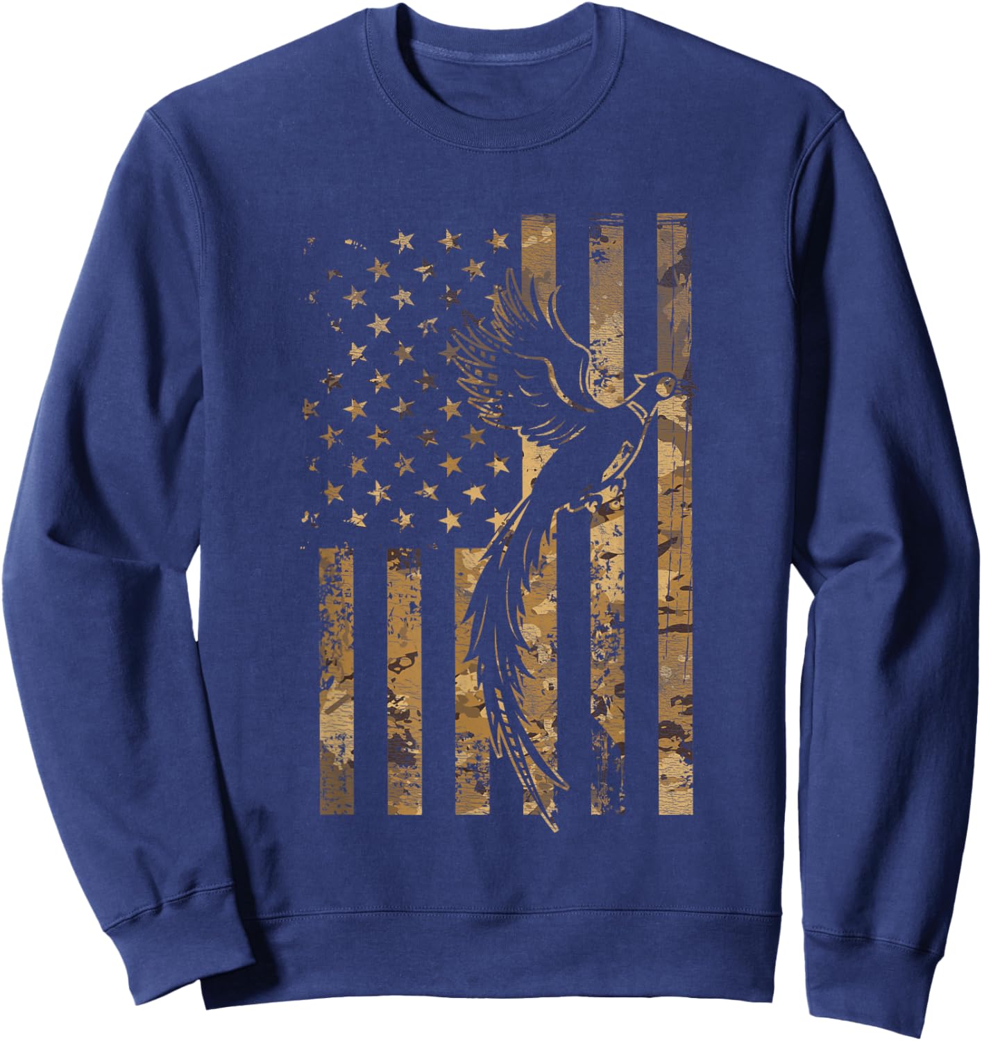 Pheasant Bird Hunter American Flag Camouflage Pheasant Hunt Sweatshirt - Sweatshirt | Navy