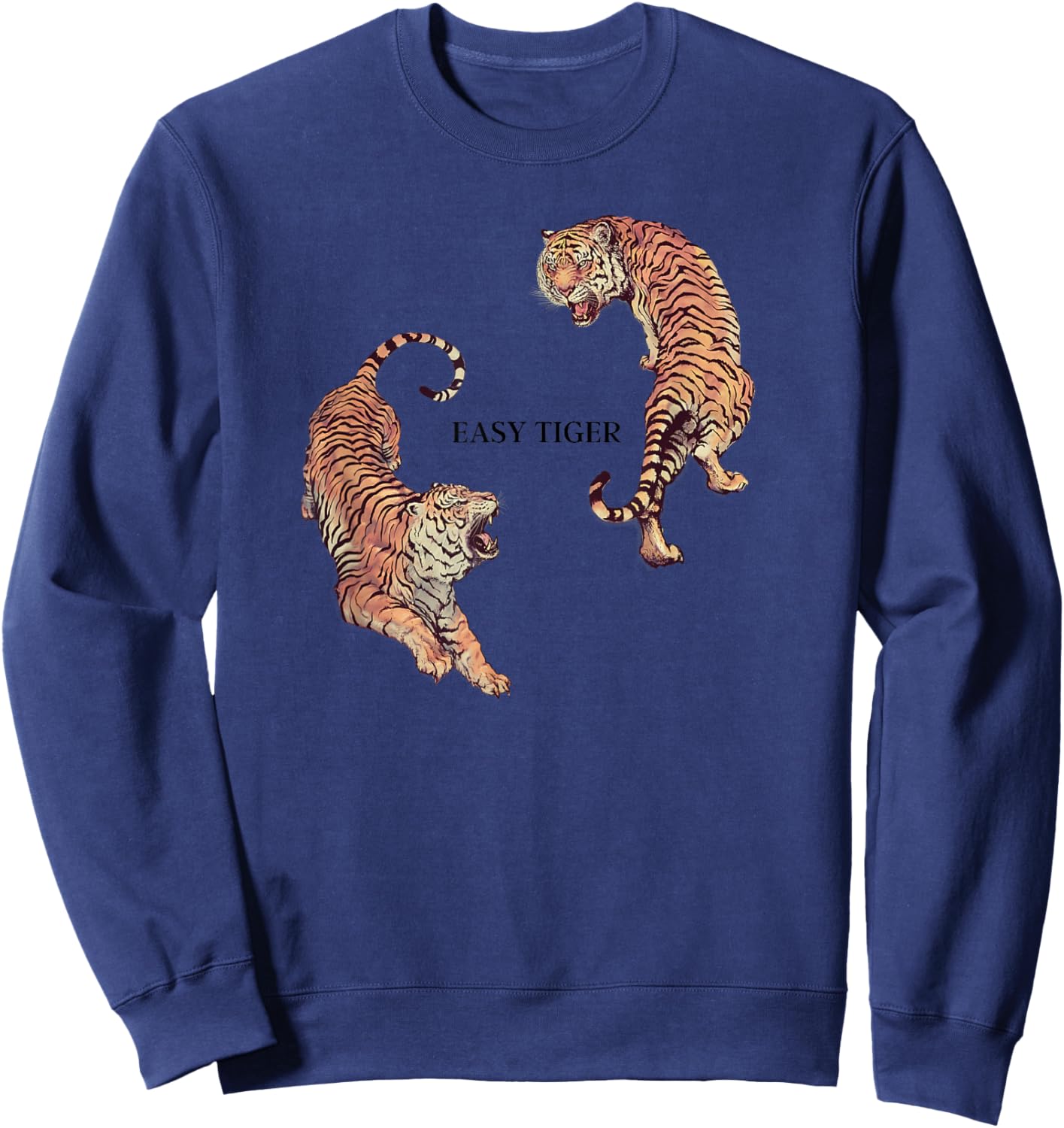 Vintage Easy Tiger Graphic, Chinese Tiger Aesthetic Sweatshirt - Sweatshirt | Navy