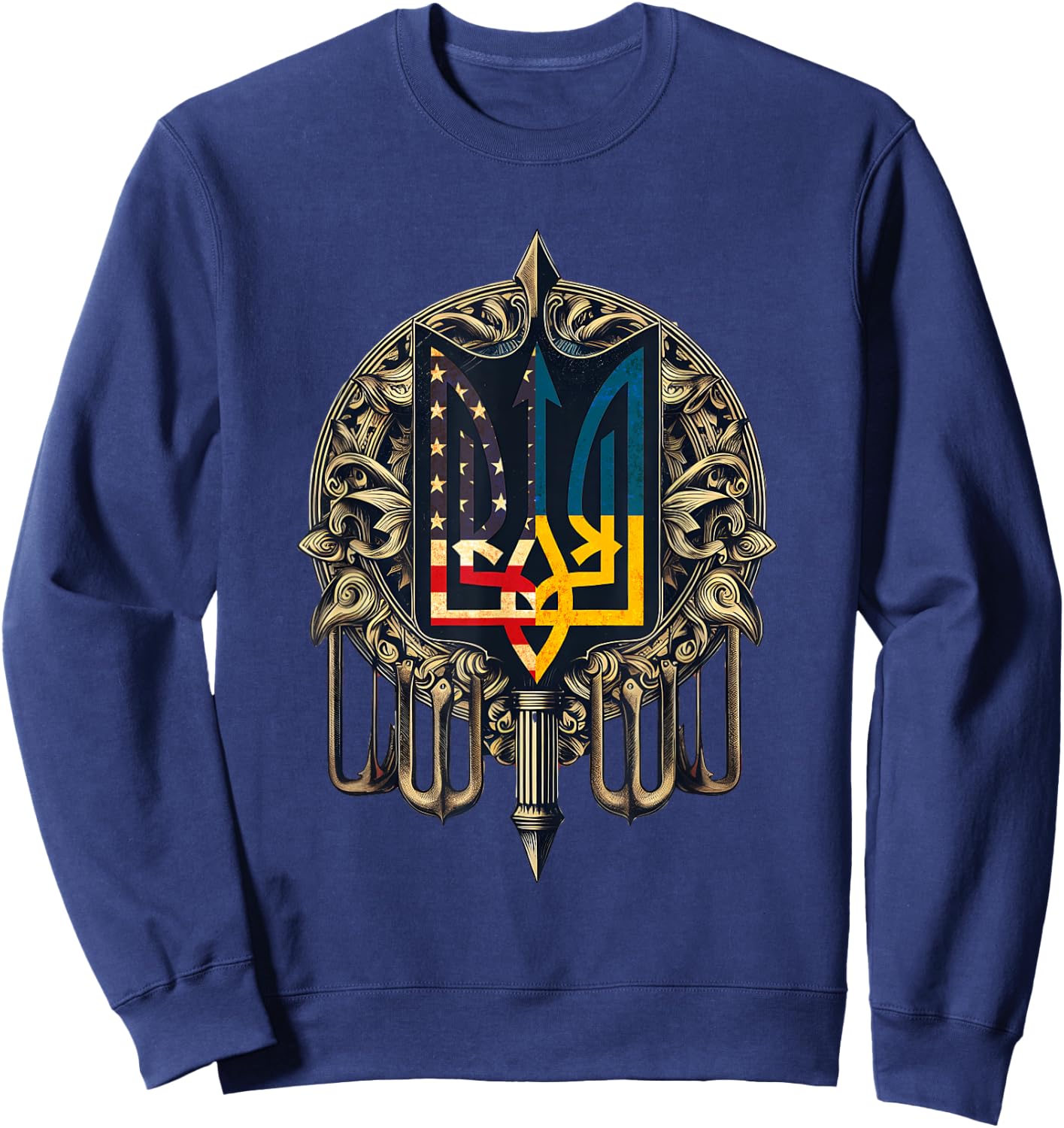 Vintage Ukraine American Flag Ukrainian Trident Men Sweatshirt - Sweatshirt | Navy