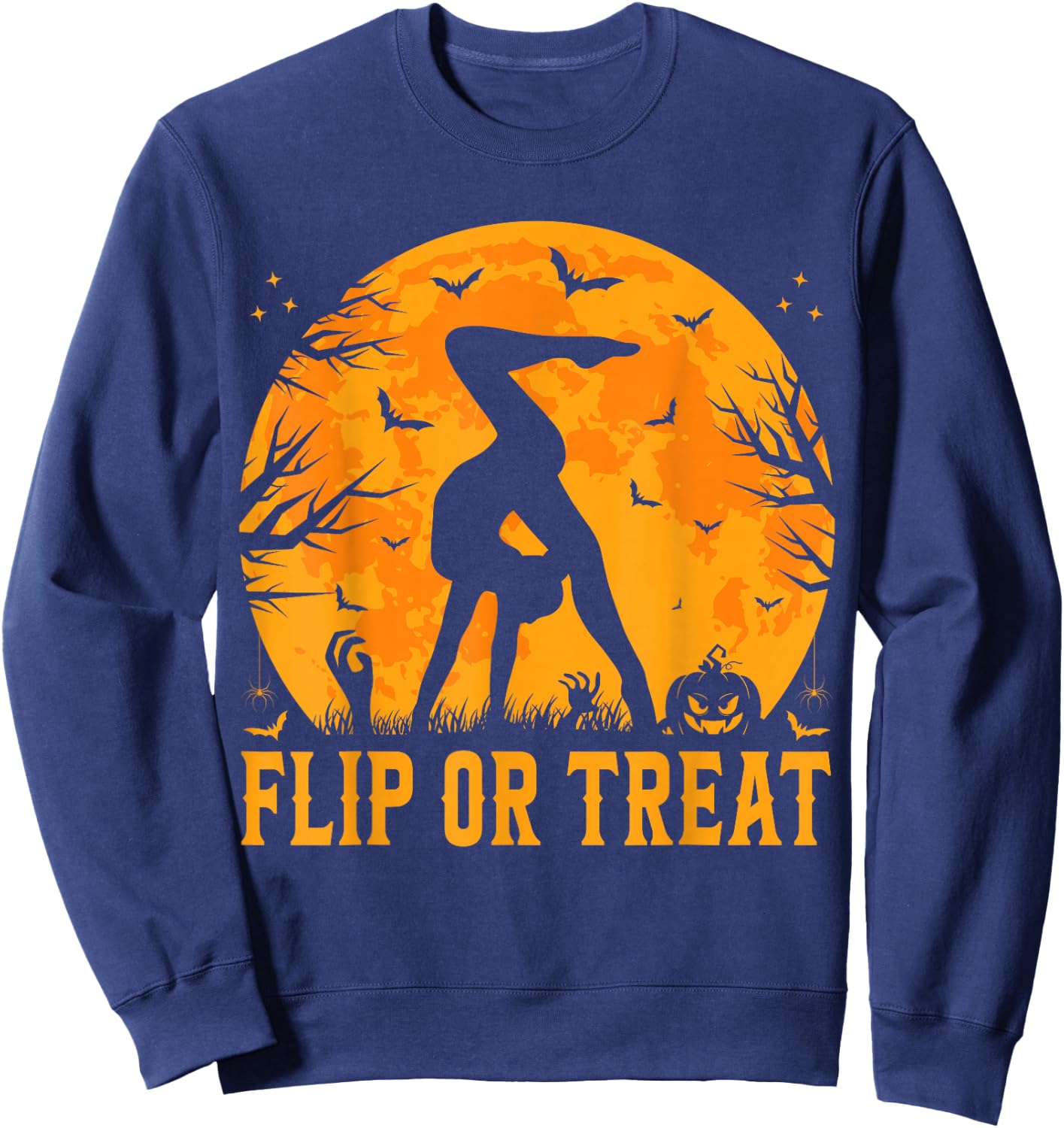 Gymnastics Halloween Flip or Treat Halloween Gymnastics Sweatshirt - Sweatshirt | Navy