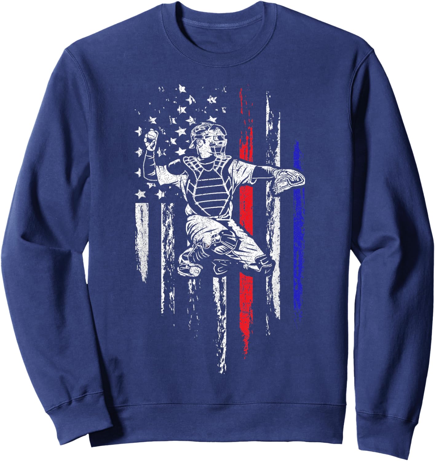 Baseball American Flag Patriotic Catcher 4th of July Gift Sweatshirt - Sweatshirt | Navy