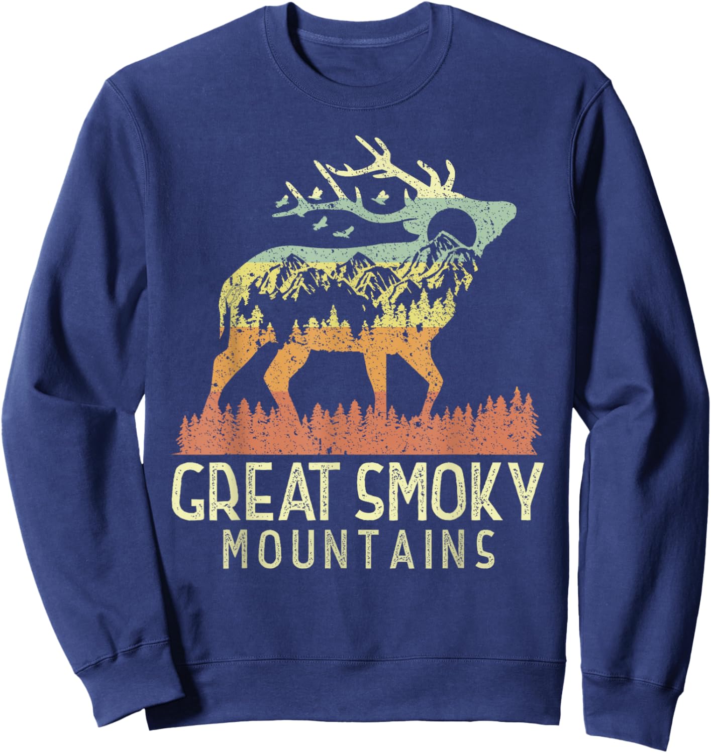 Great Smoky Mountains National Park Retro Mountain Elk Gift Sweatshirt - Sweatshirt | Navy