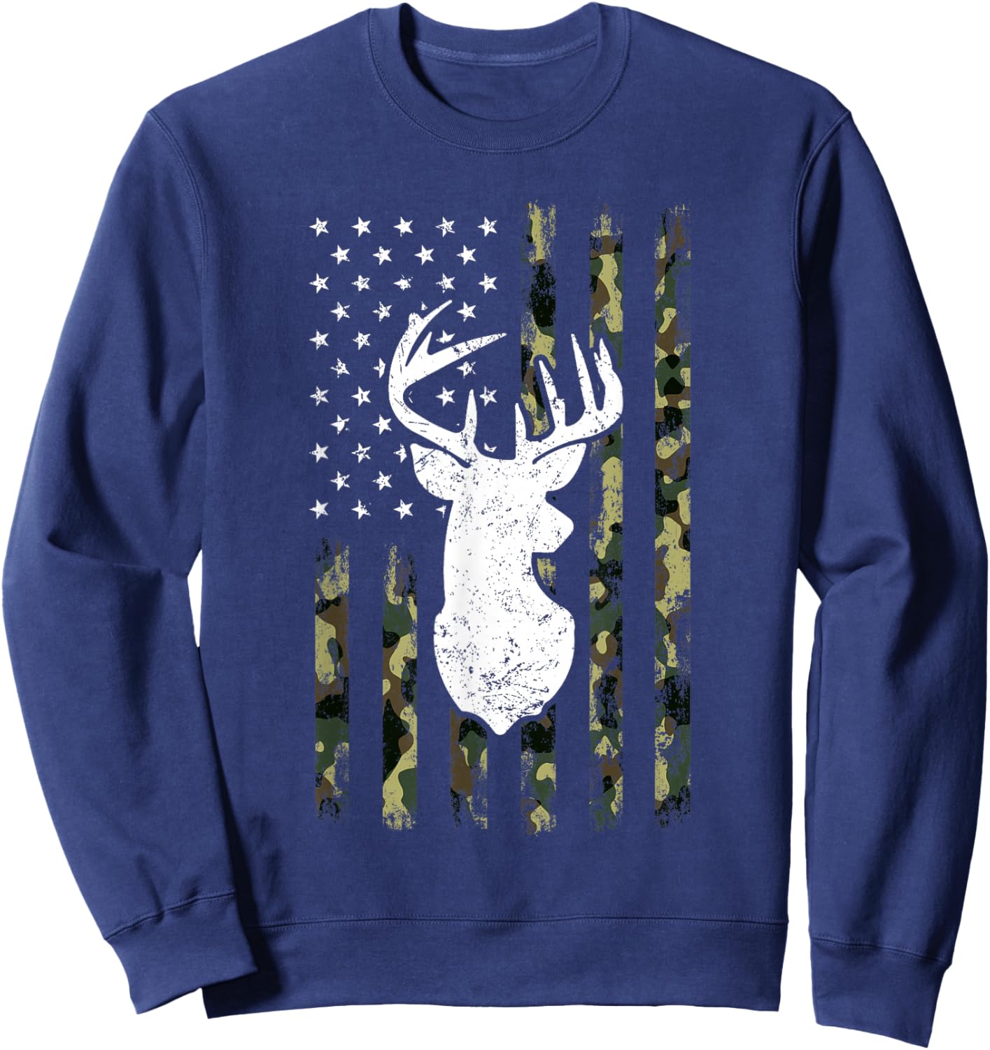 Hunting Shirt American Camouflage Flag Deer Silhouette Sweatshirt - Sweatshirt | Navy