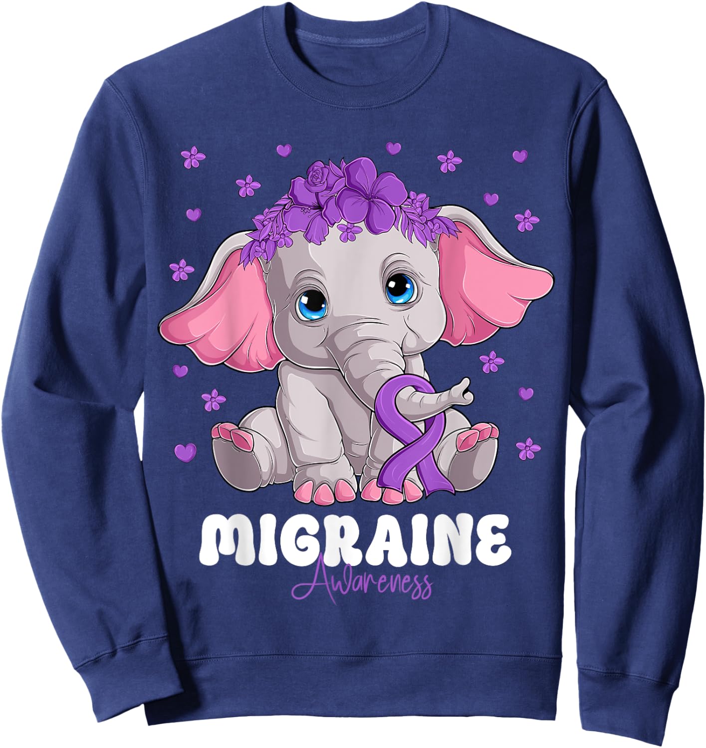 Purple Ribbon Survivor Warrior Migraine Awareness Sweatshirt - Sweatshirt | Navy