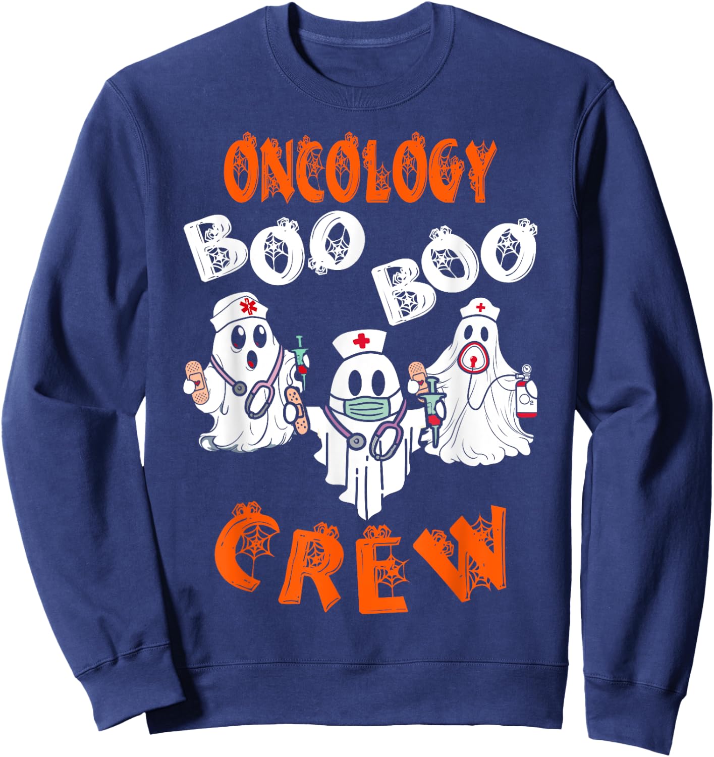 Boo Oncology Nurse Crew Ghost Halloween Costumes Sweatshirt - Sweatshirt | Navy