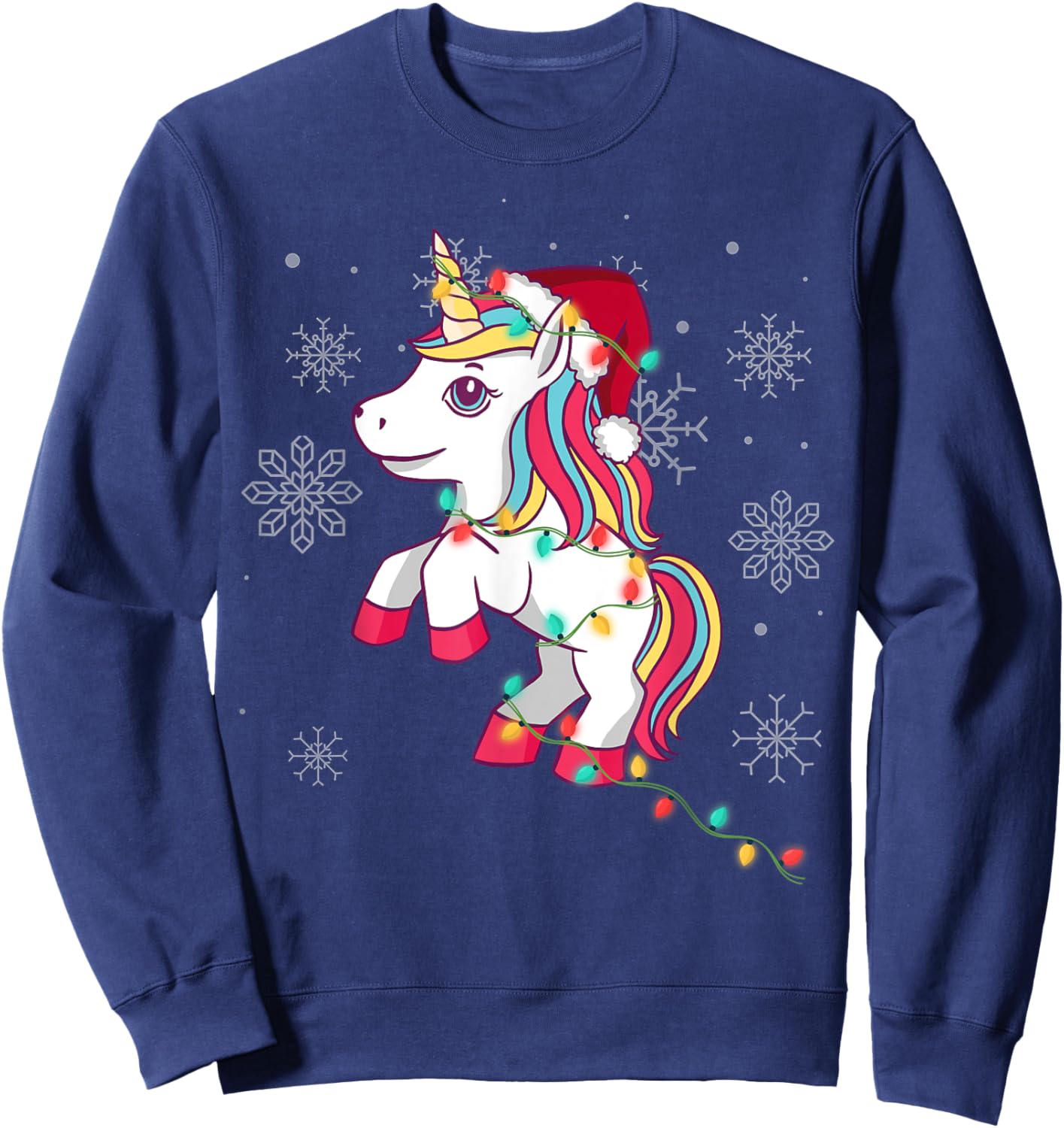 Cute Unicorn Christmas Lights for Girls and Women Christmas Sweatshirt - Sweatshirt | Navy