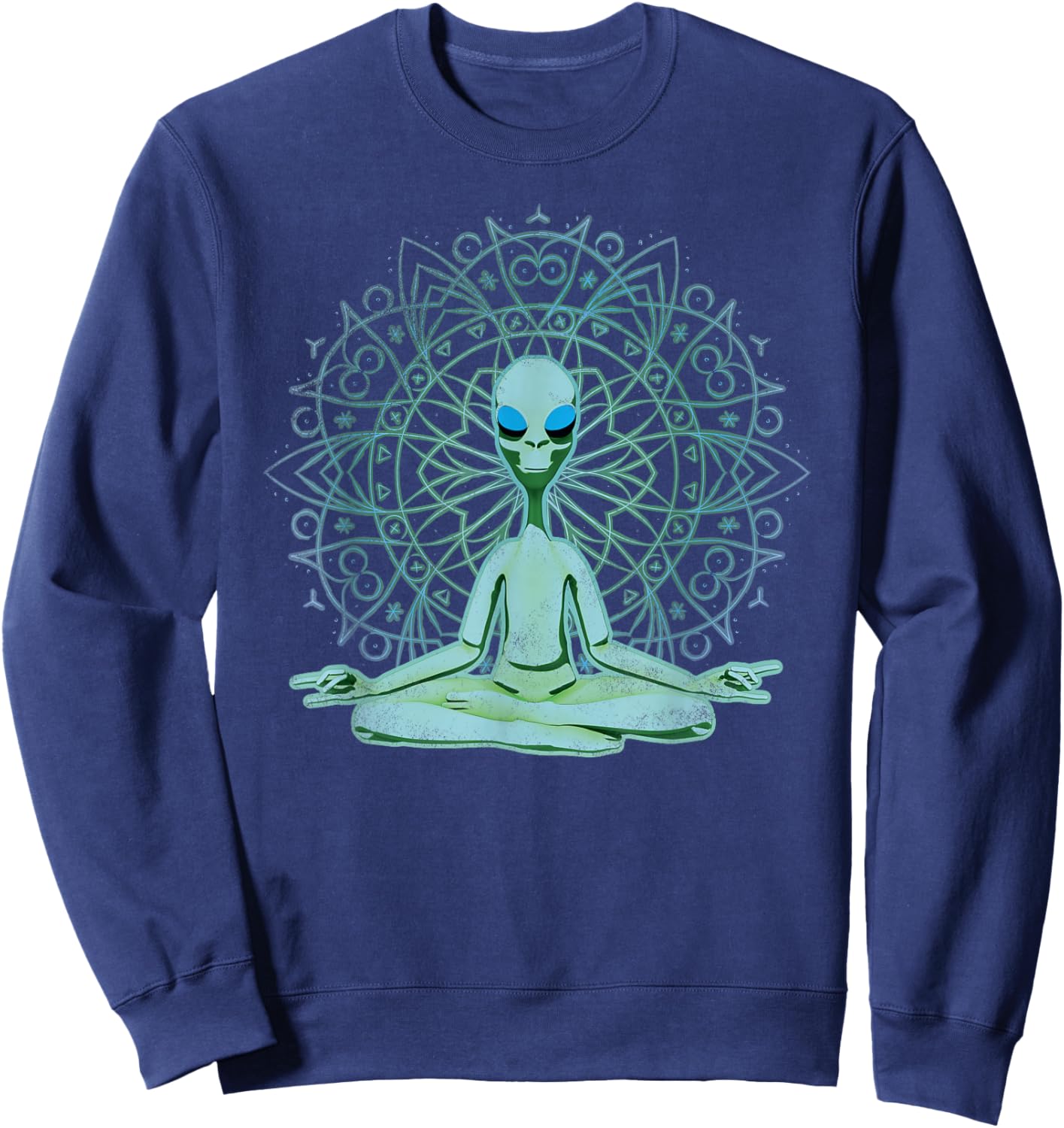 Alien Shirt UFO Mandala Meditating Green Alien Lotus Zen Sweatshirt - Sweatshirt | Navy