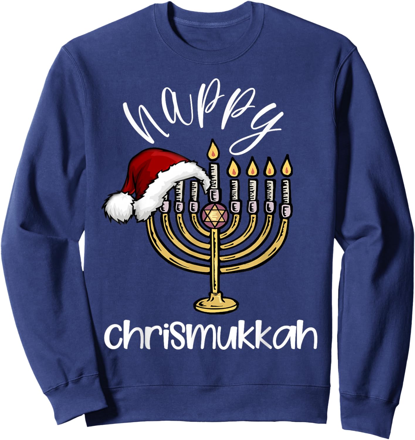 merry chrismukkah happy hanukkah christmas santa hat Xmas Sweatshirt - Sweatshirt | Navy