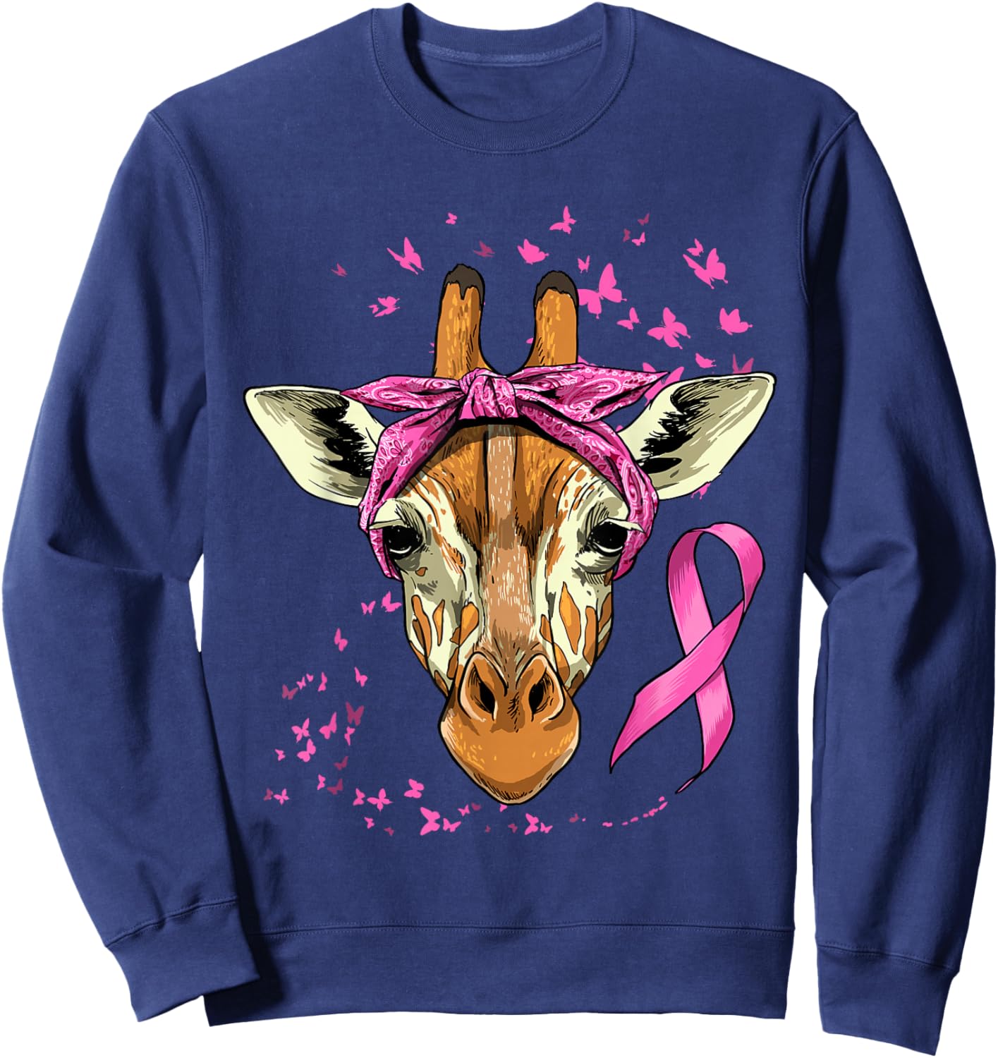 Giraffe Breast Cancer Awareness Pink Ribbon Cancer Survivor Sweatshirt - Sweatshirt | Navy