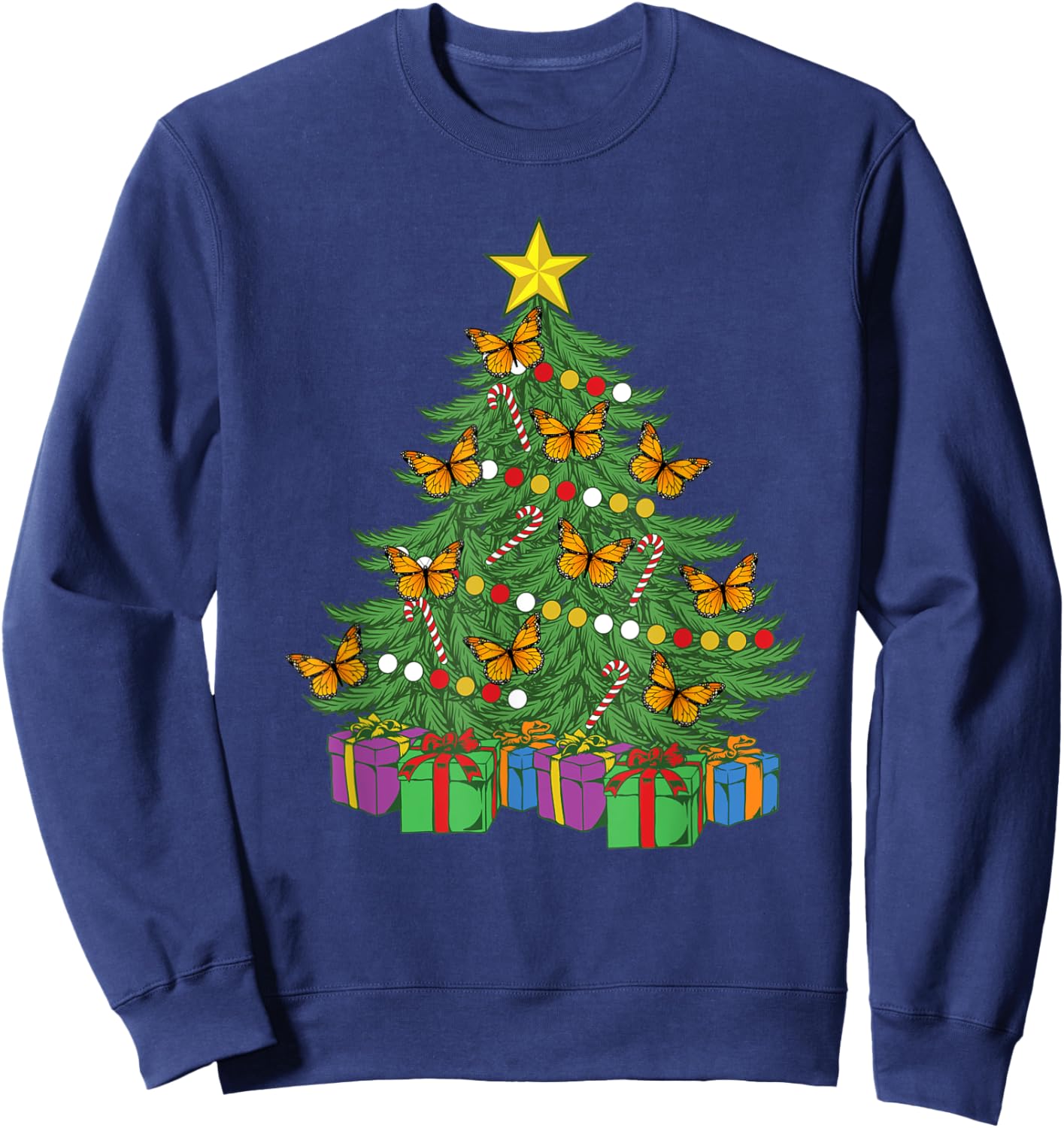 Monarch Butterfly Christmas Tree Ornaments Orange Butterfly Sweatshirt - Sweatshirt | Navy