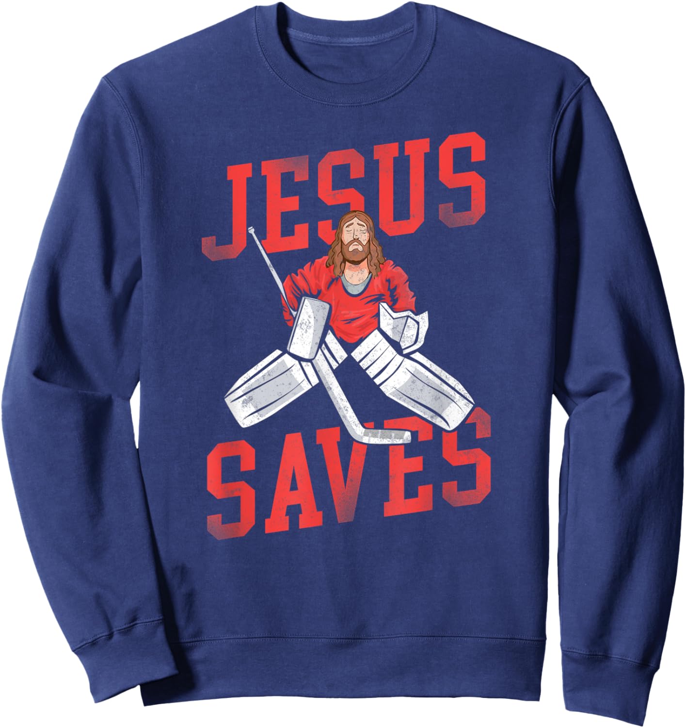 Ice Hockey Goalie Vintage Goalkeeper Jesus Sweatshirt - Sweatshirt | Navy