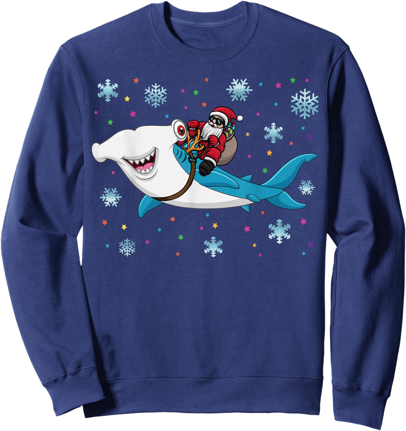 Santa Riding Hammerhead Shark Adorable Kids Boys Christmas Sweatshirt - Sweatshirt | Navy