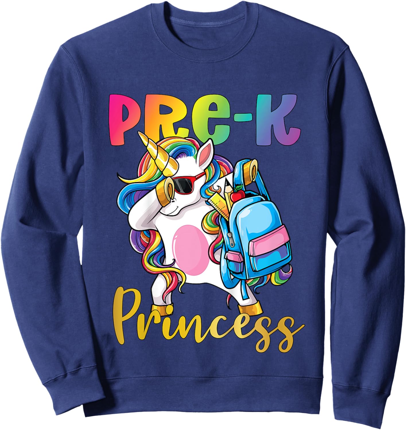 Pre K Princess Dabbing Unicorn Back to School Girls Sweatshirt - Sweatshirt | Navy