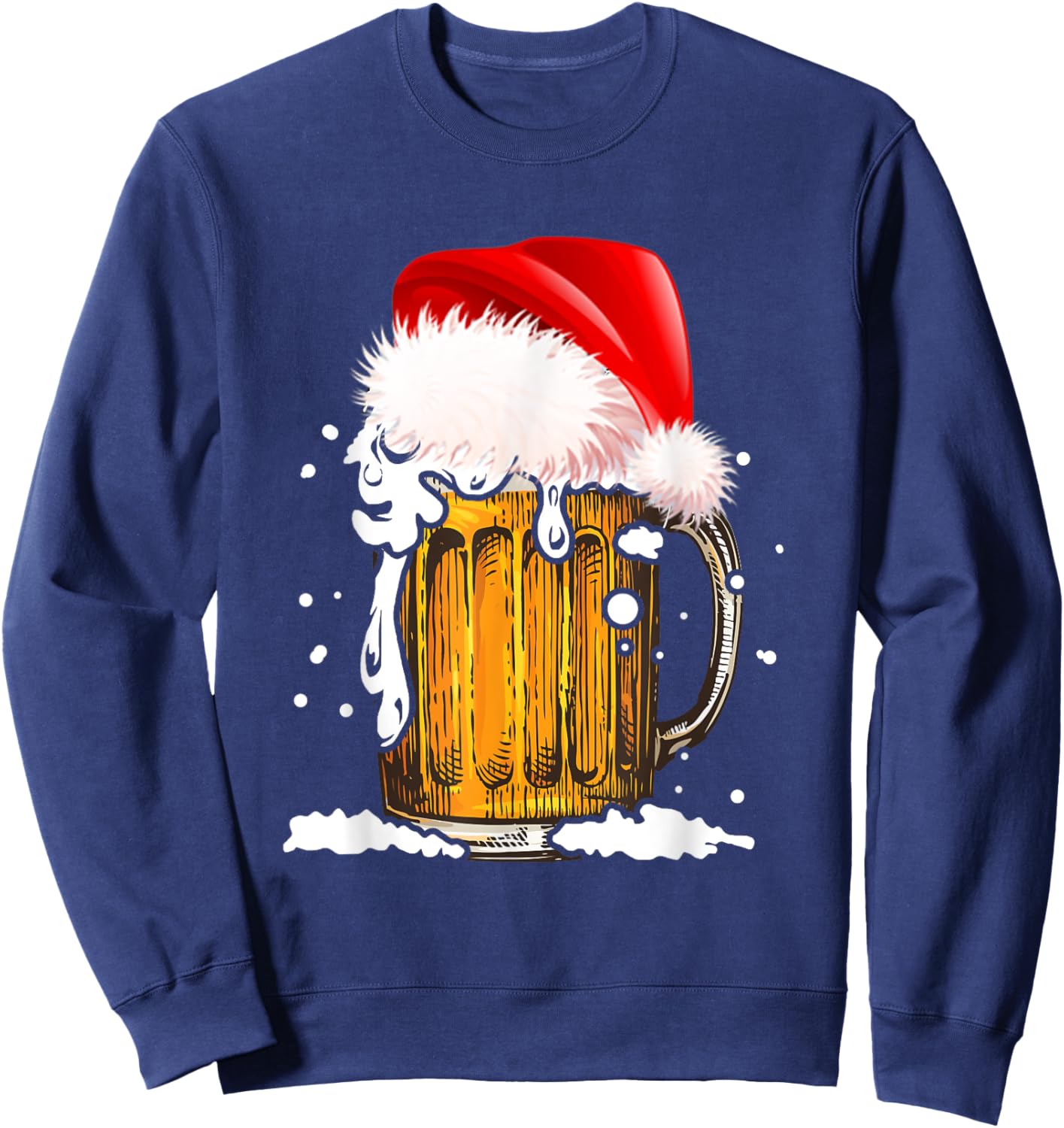 Beer Santa Hat Christmas Drinking Lover Alcohol Pajamas Sweatshirt - Sweatshirt | Navy