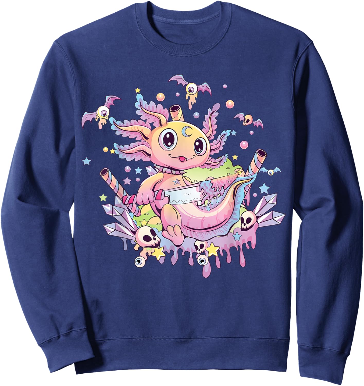 Pastel Goth Cute Creepy Axolotl Gothic Kawaii Menhera Sweatshirt - Sweatshirt | Navy