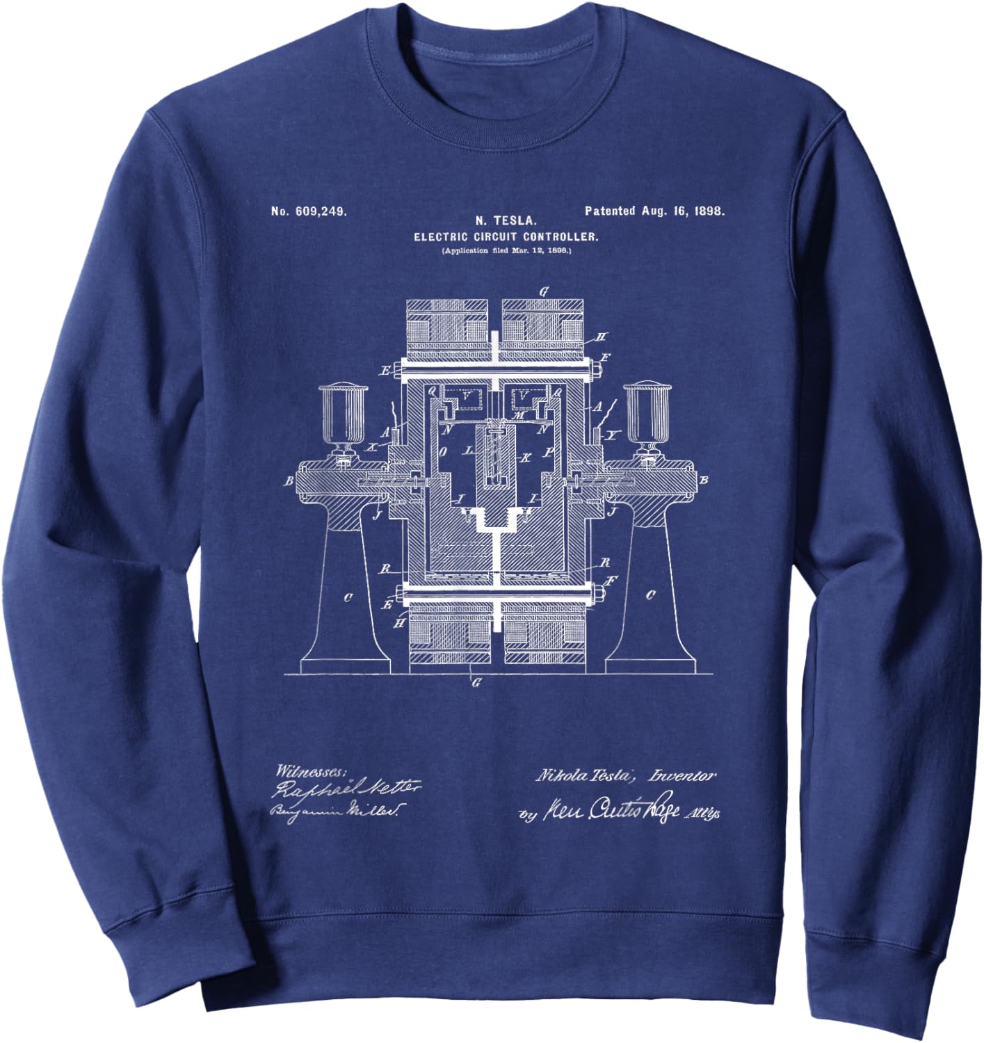 Tesla Electric Switch Regulator Patent Diagram Electrician Sweatshirt - Sweatshirt | Navy