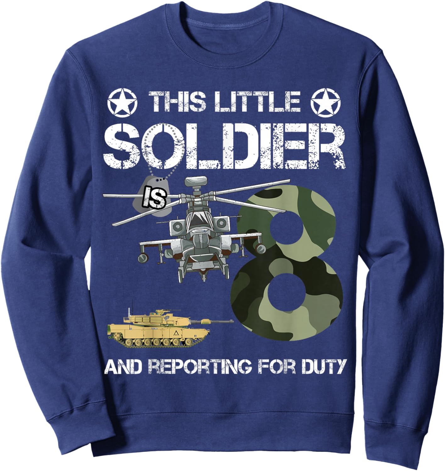 8 Year Old Soldier Camo Army Birthday Themed Military Family Sweatshirt - Sweatshirt | Navy