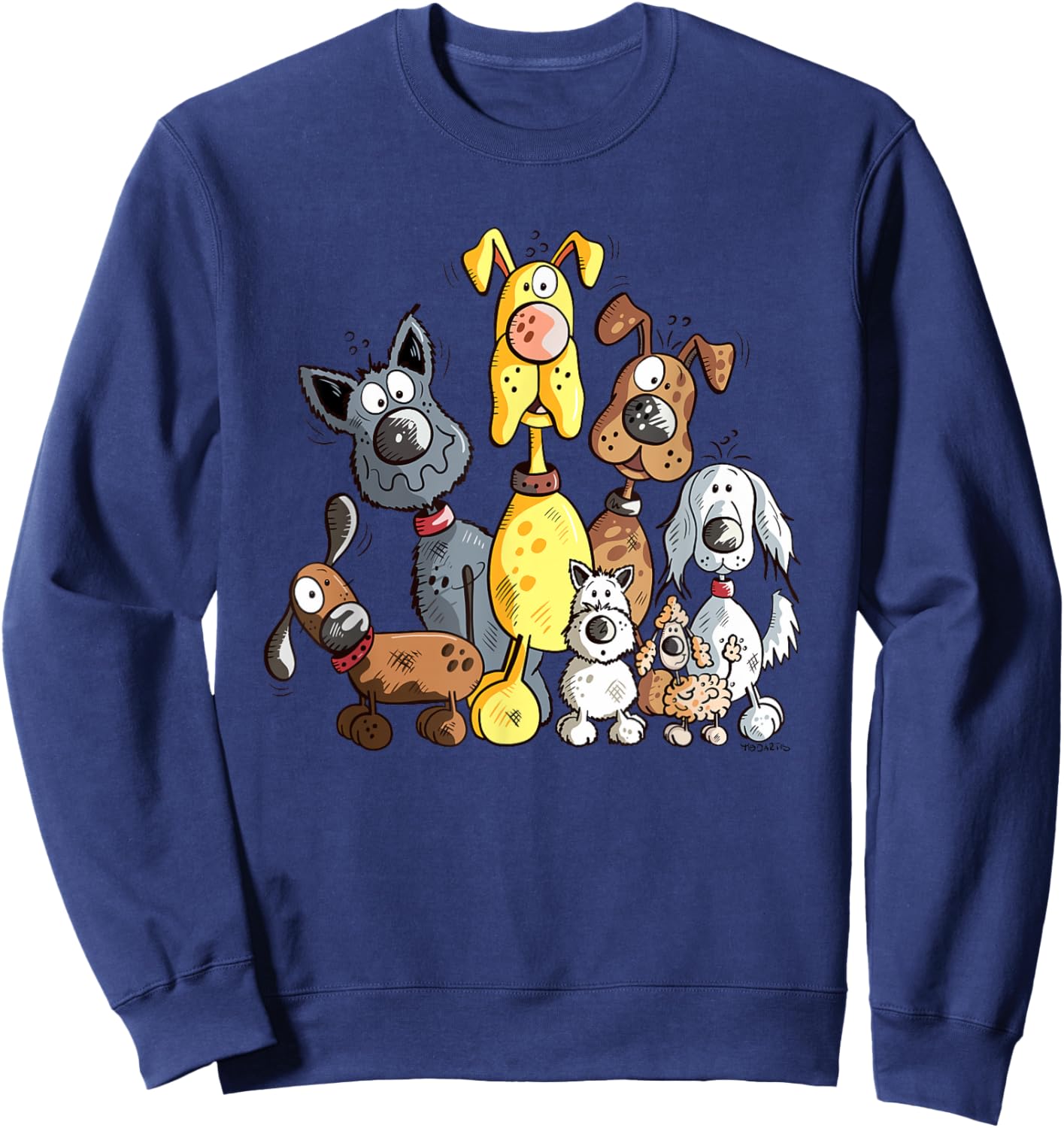 Colorful Dog Team I Dog Cartoon Dog Mom Dad Dog Lover Sweatshirt - Sweatshirt | Navy