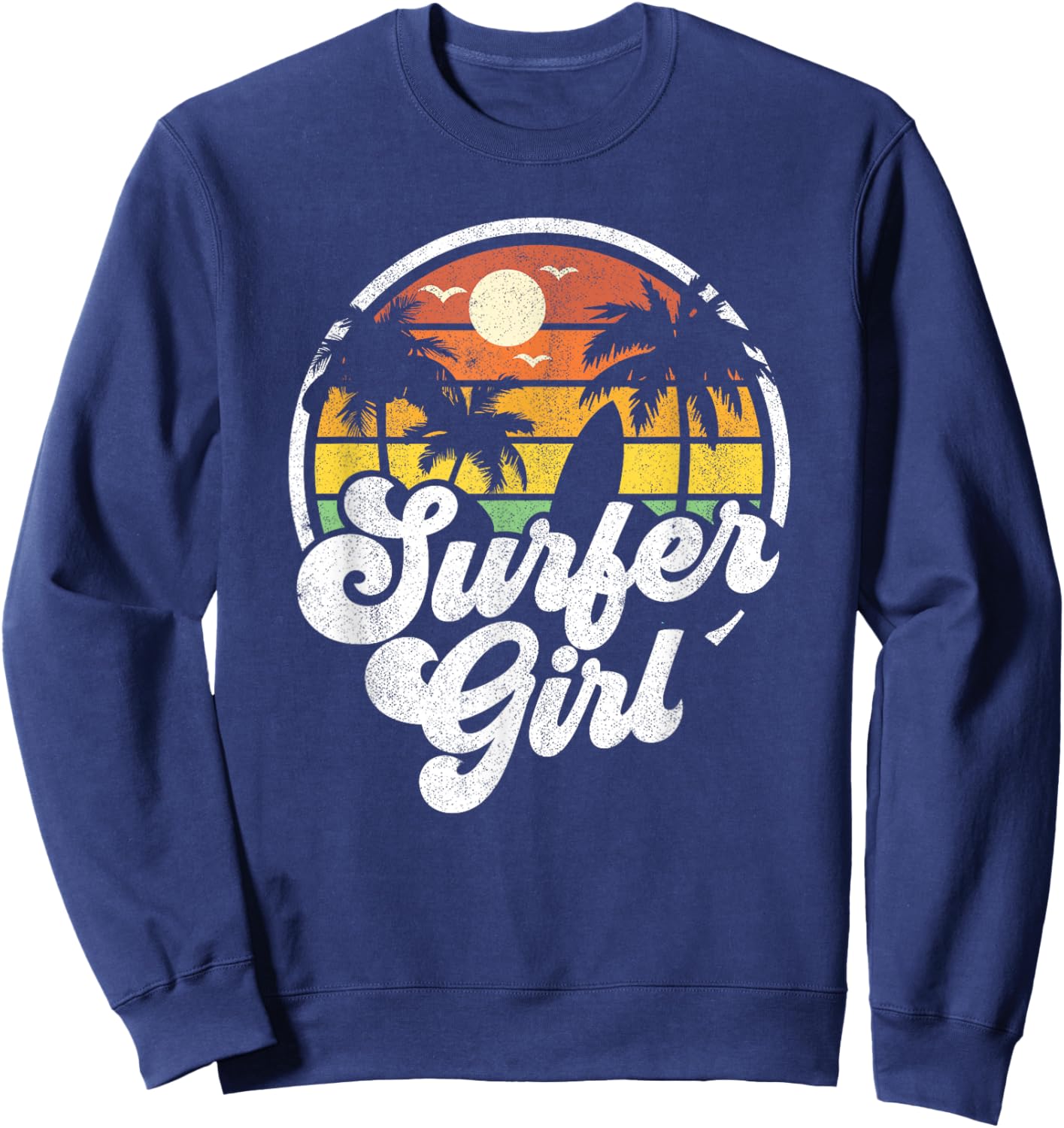 Surfer Girl Beach Retro 70s Summer Surfing Vacation Gift Sweatshirt - Sweatshirt | Navy
