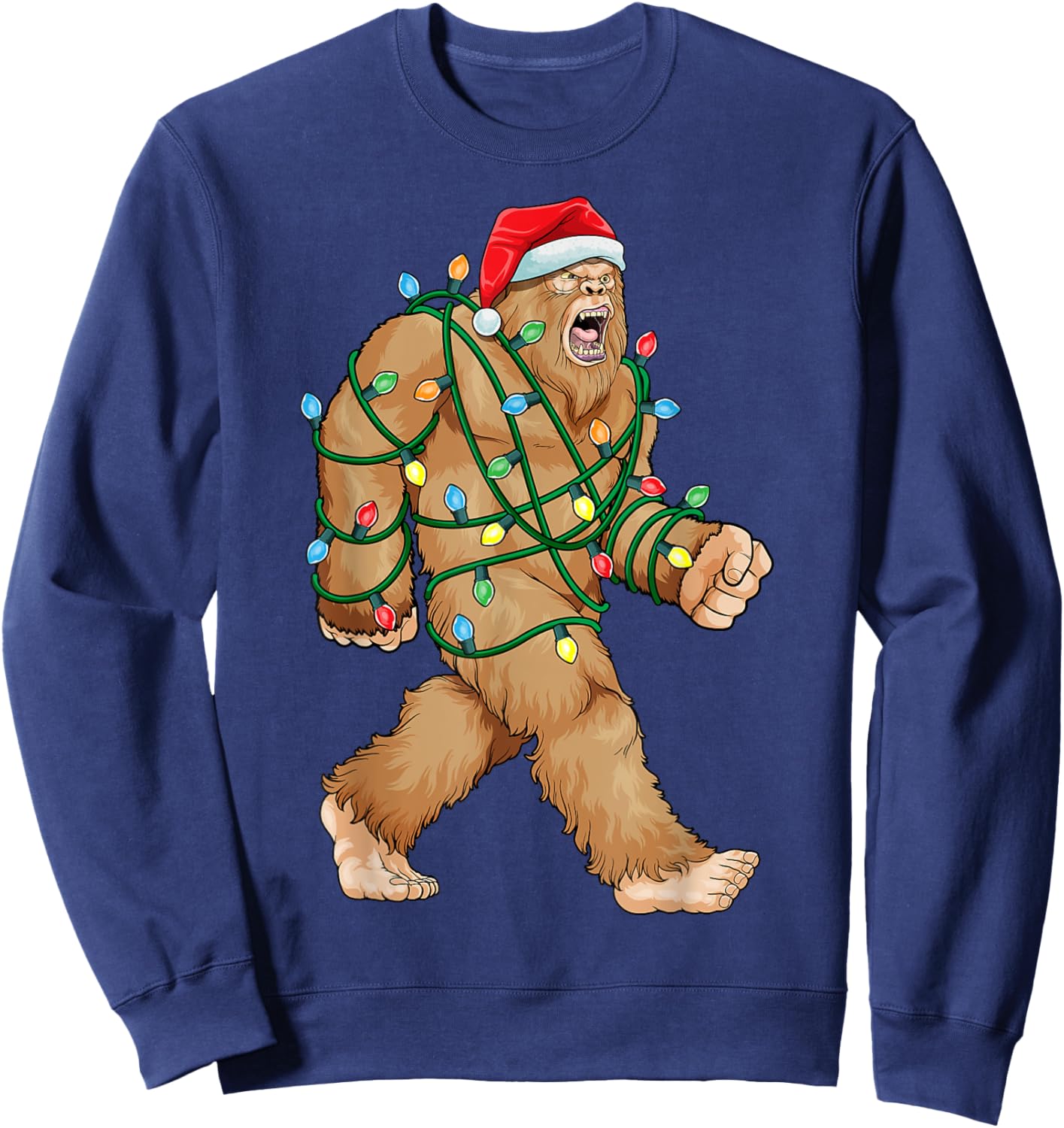 Bigfoot Christmas Shirt Bigfoot Xmas Lights Boys Sasquatch Sweatshirt - Sweatshirt | Navy