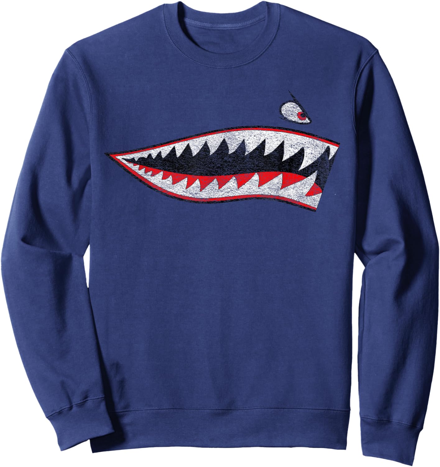 Shark Teeth Nose Art Warhawk P-40 A-10 Warthog War Plane Sweatshirt - Sweatshirt | Navy