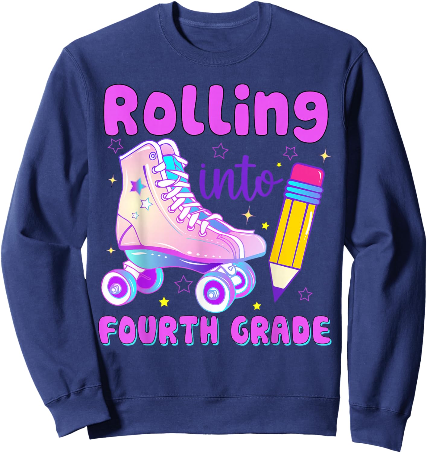 Rolling into Fourth Grade Roller Skate Back to School Sweatshirt - Sweatshirt | Navy