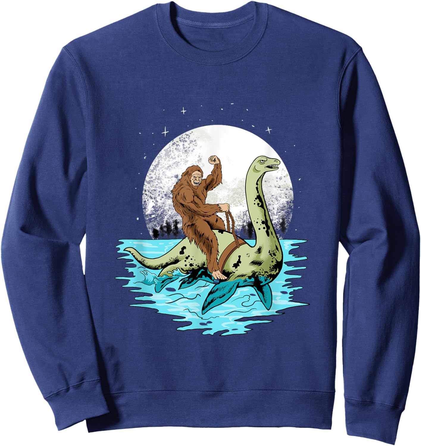 Bigfoot Sasquatch Riding The Hole Ness Monster Funny Sweatshirt - Sweatshirt | Navy