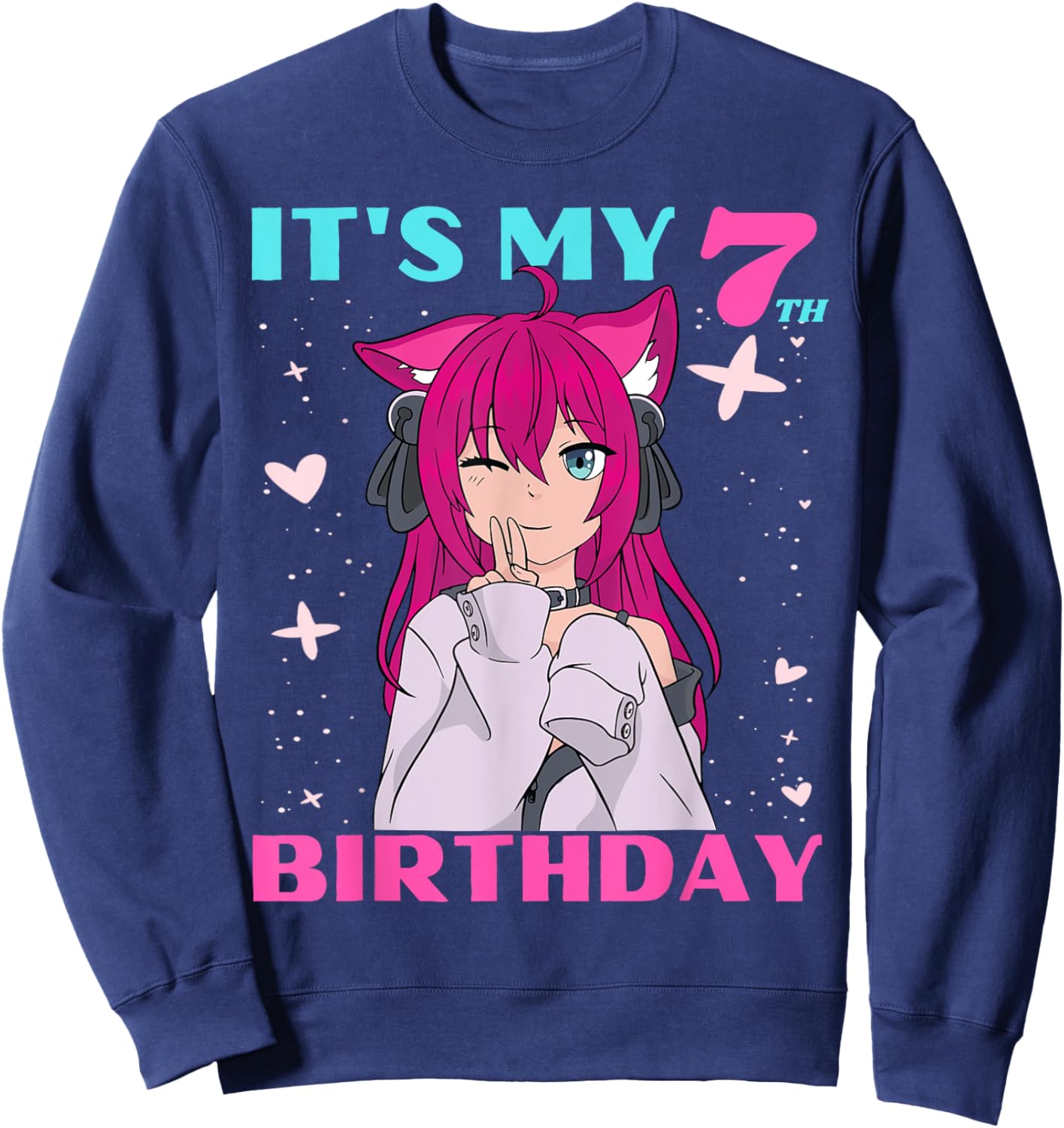 Anime Girl It's My 7th Birthday 7 Years Birthday Girl Kawaii Sweatshirt - Sweatshirt | Navy