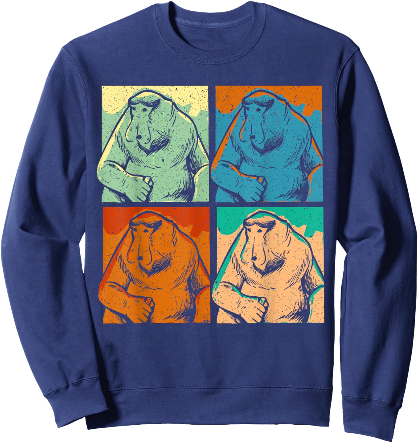 Retro Proboscis Monkey Ape Wildlife Zookeeper Sweatshirt - Sweatshirt | Navy
