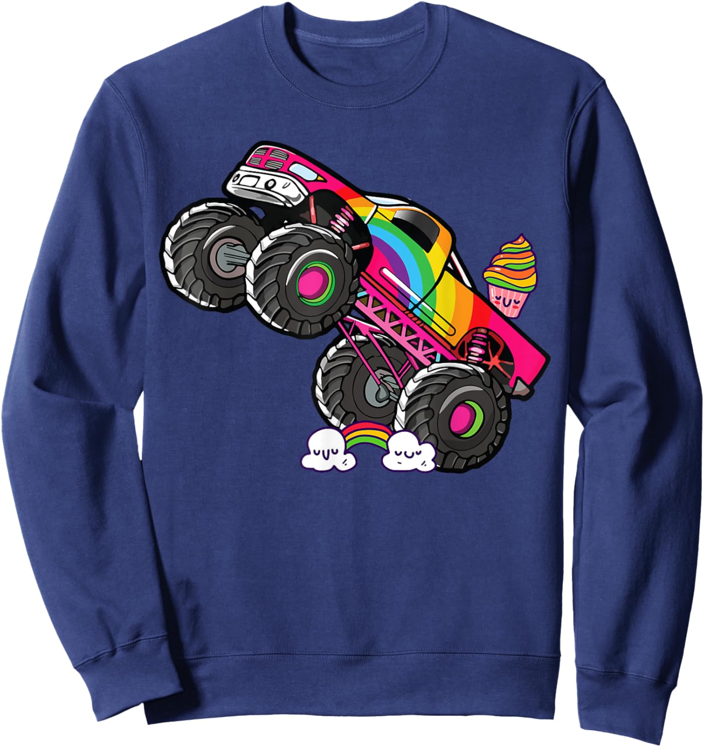 Girls Monster Truck Pink Rainbow Monster Truck Girl Women Sweatshirt - Sweatshirt | Navy